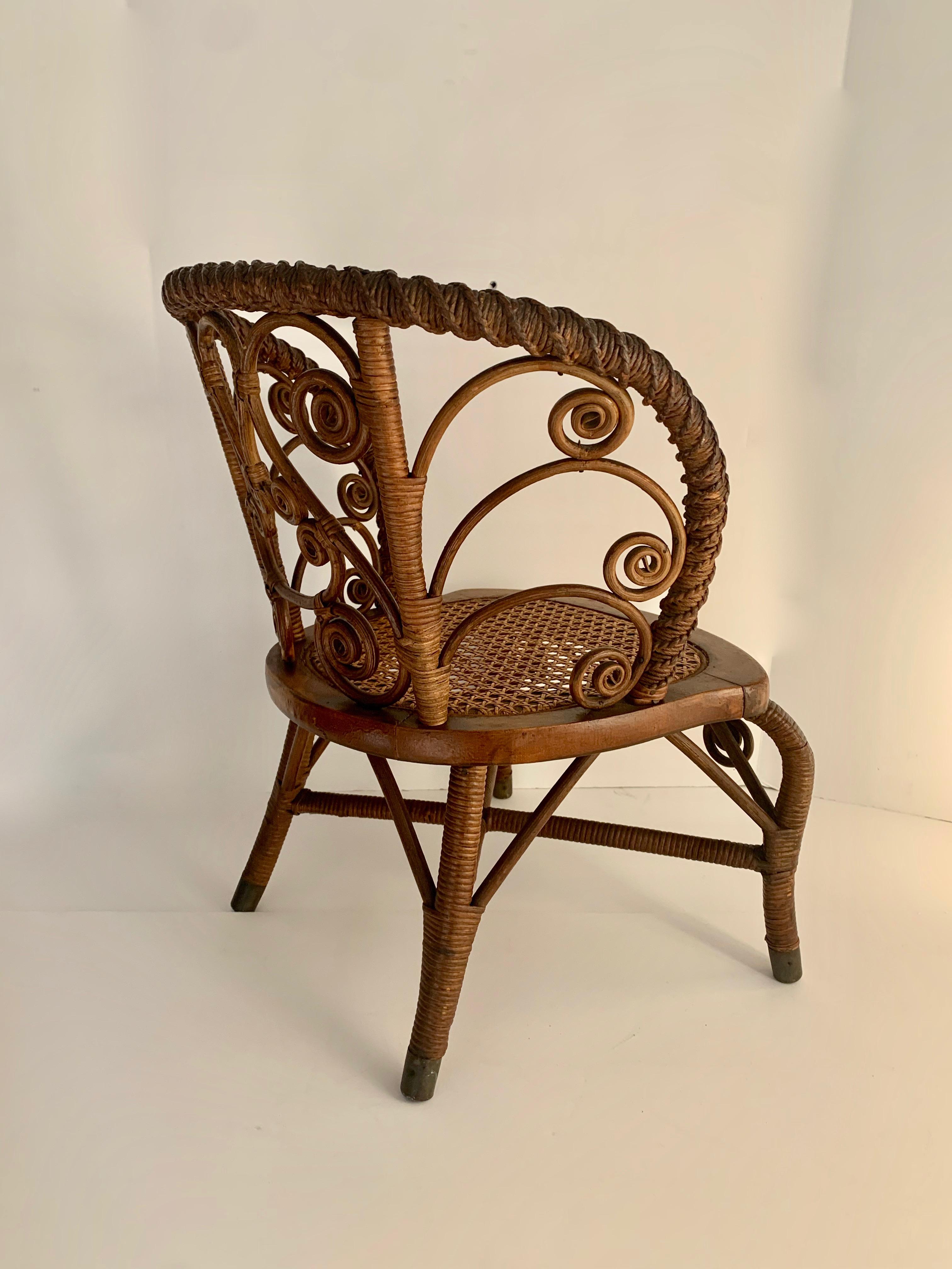 North American Pair of Childs Wicker Chair and Rocker