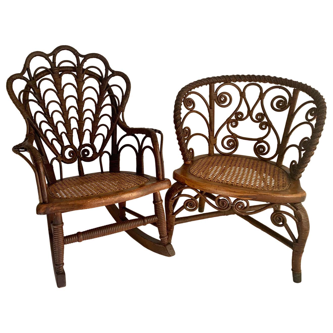 Pair of Childs Wicker Chair and Rocker at 1stDibs | child's wicker ...