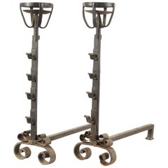 Pair of Chimney Firedogs, Wrought Iron, 16th-17th Century