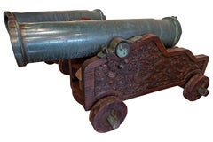 Pair of Chinese 12-Pounder Wood and Bronze Cannons