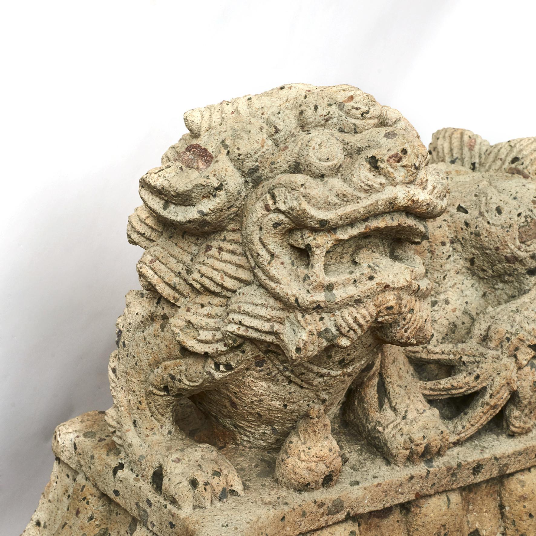 Pair of Chinese 16th-17th Century Carved Stone Guardian Lion Sculptures 10