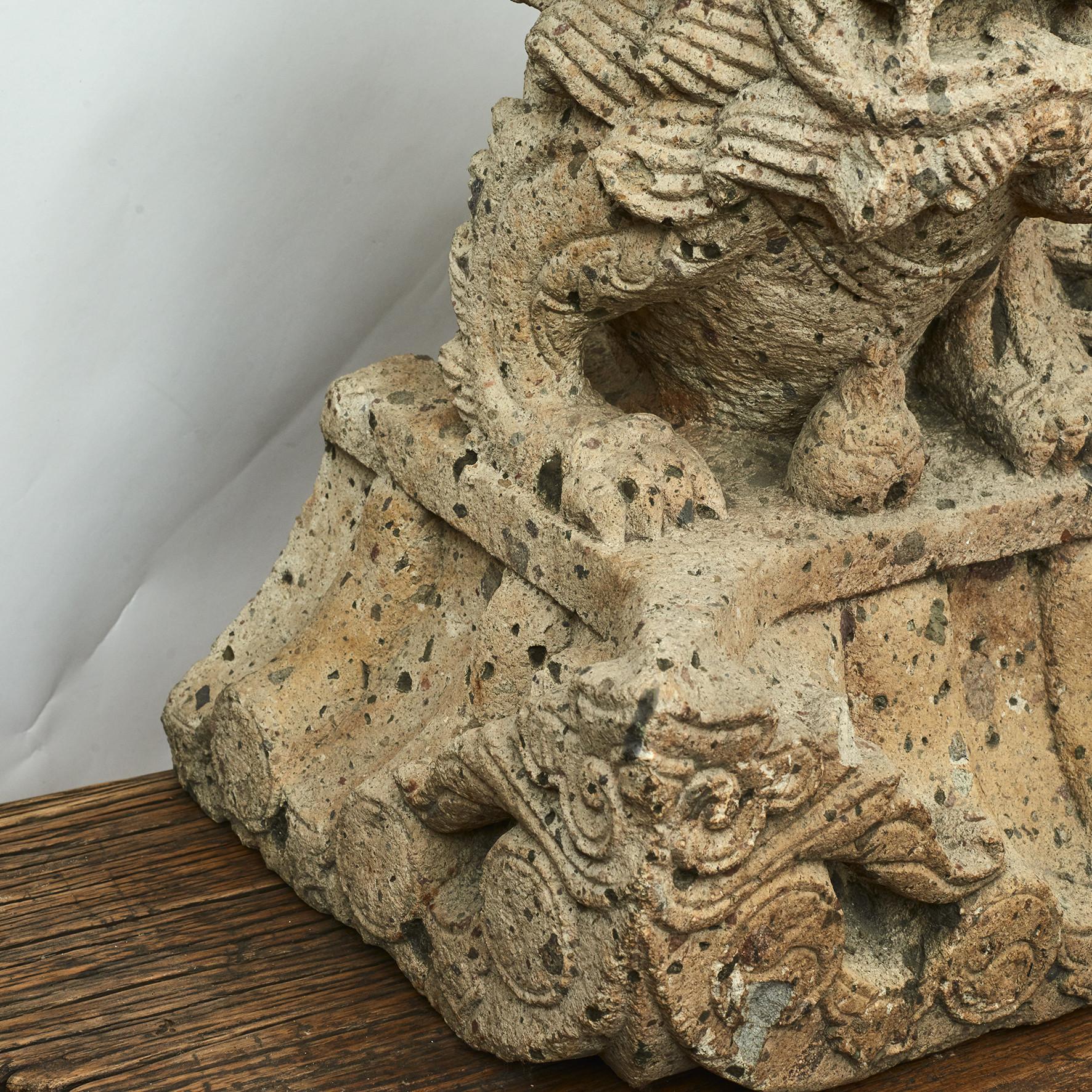 Pair of Chinese 16th-17th Century Carved Stone Guardian Lion Sculptures 11