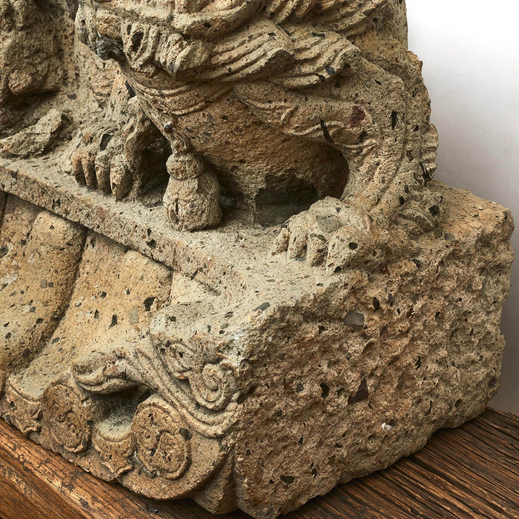 Pair of Chinese 16th-17th Century Carved Stone Guardian Lion Sculptures 12