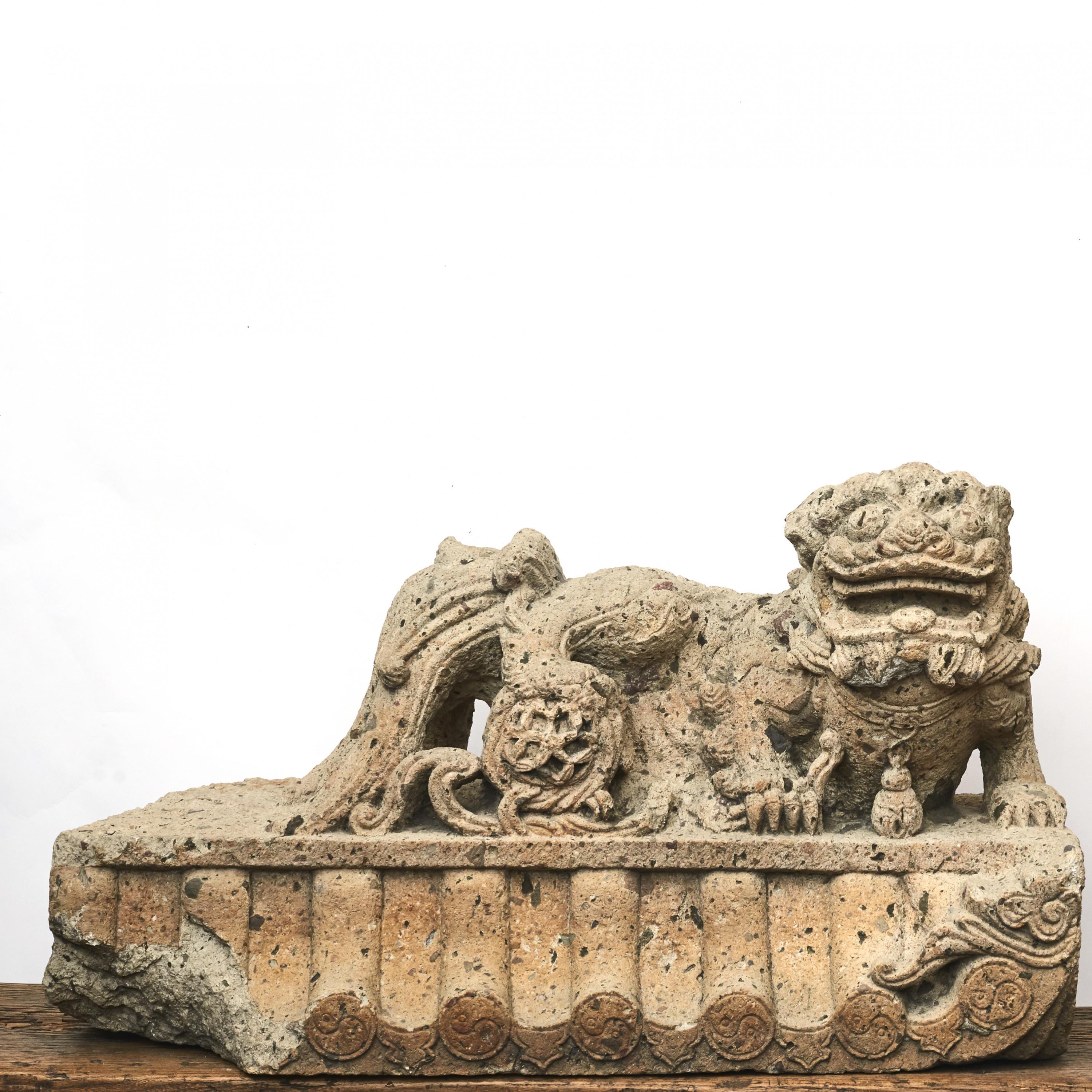 Ming Pair of Chinese 16th-17th Century Carved Stone Guardian Lion Sculptures