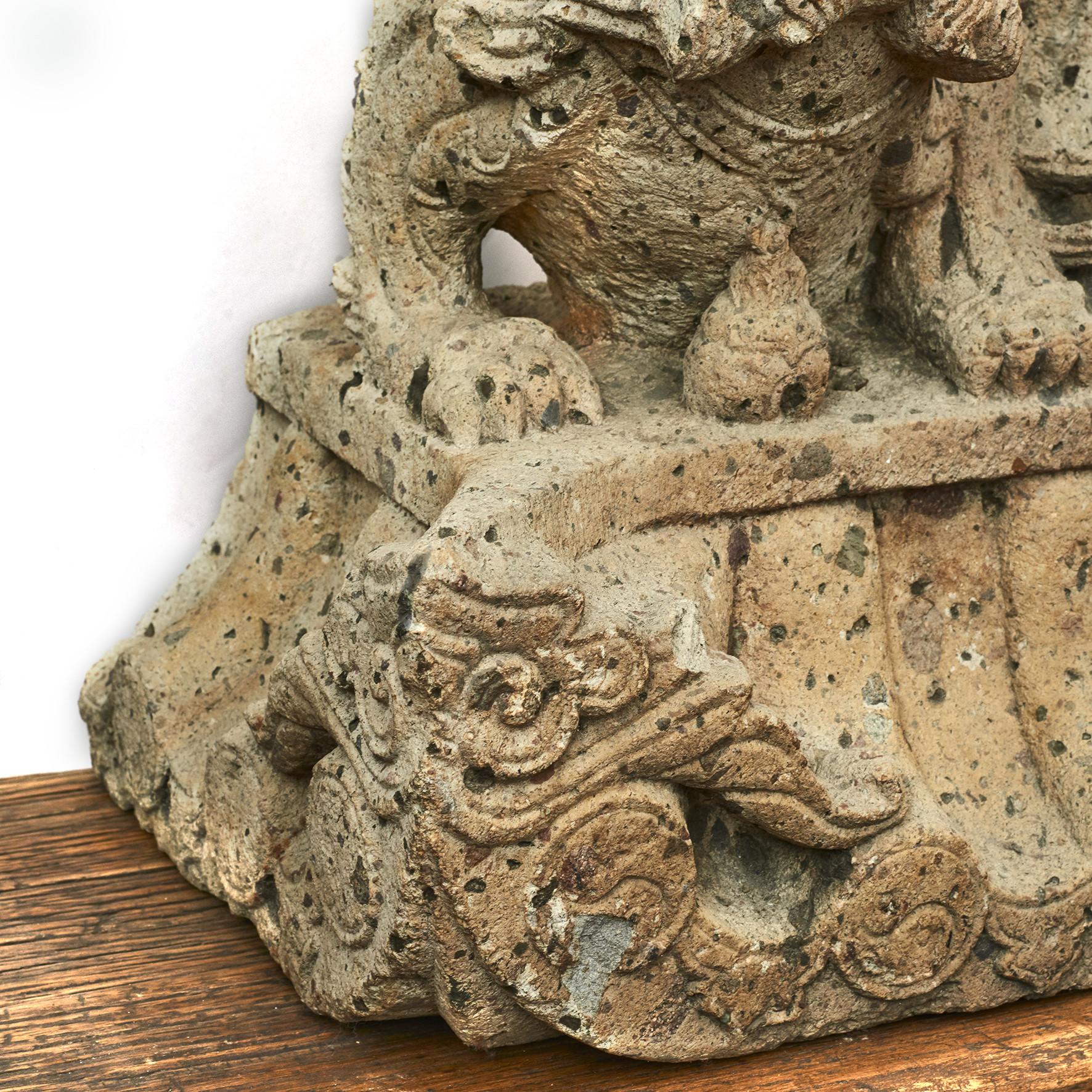 Pair of Chinese 16th-17th Century Carved Stone Guardian Lion Sculptures 3