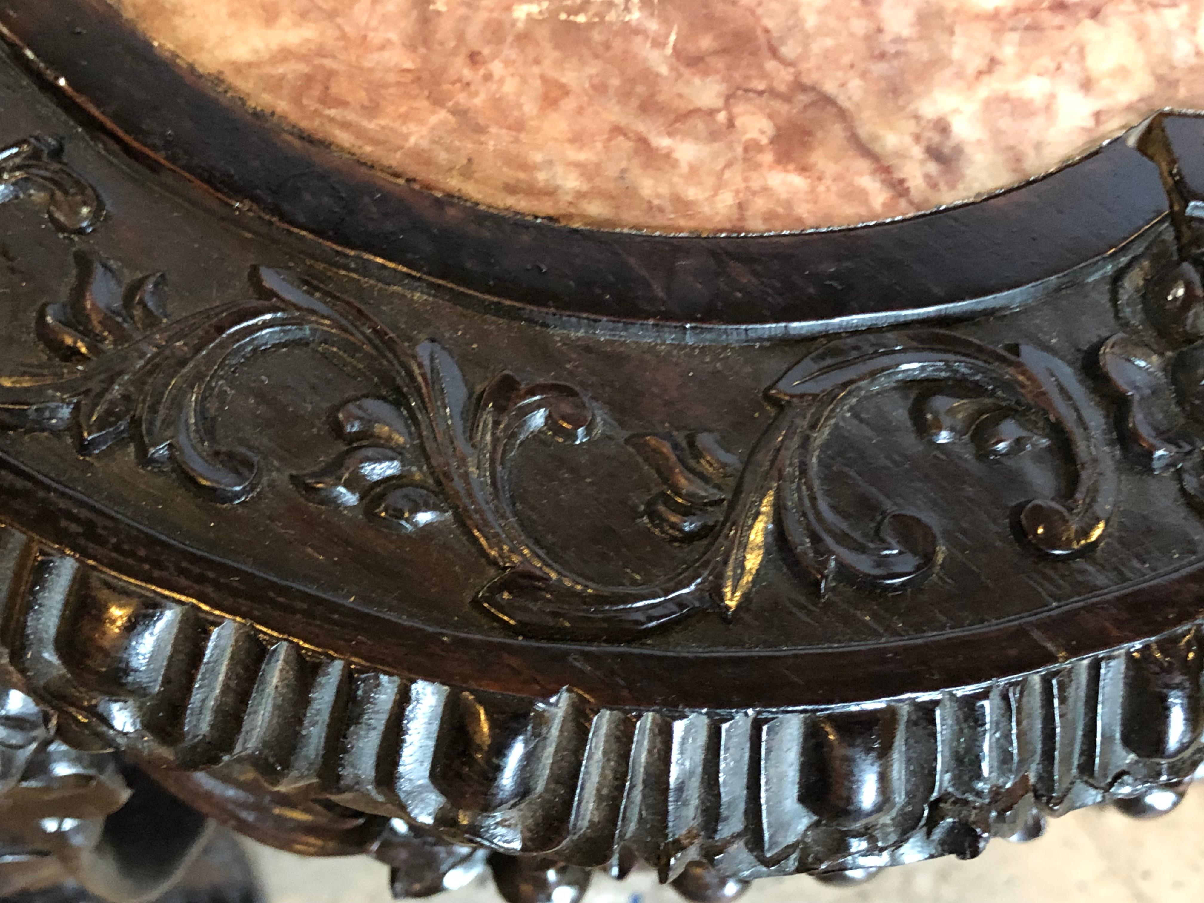 Pair of Chinese 19 Century Teak-Wood Marble Top Stands or End Tables 2