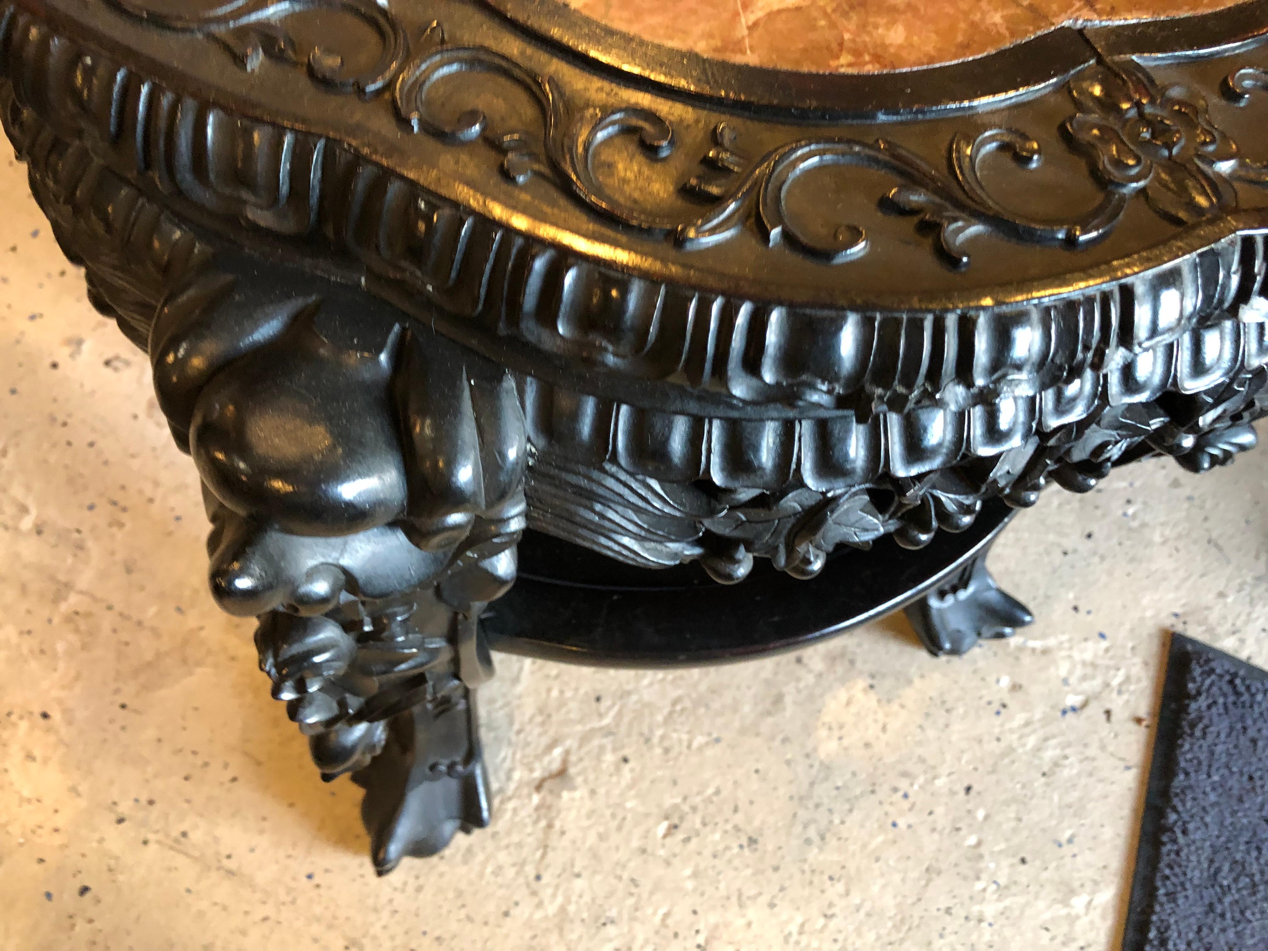 Pair of Chinese 19 Century Teak-Wood Marble Top Stands or End Tables 3