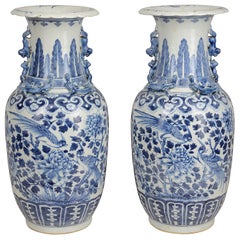 Pair of Chinese 19th Century Blue and White Vases / Lamps