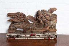 Pair of Chinese 19th Century Hand Carved and Painted Temple Guardian Lions