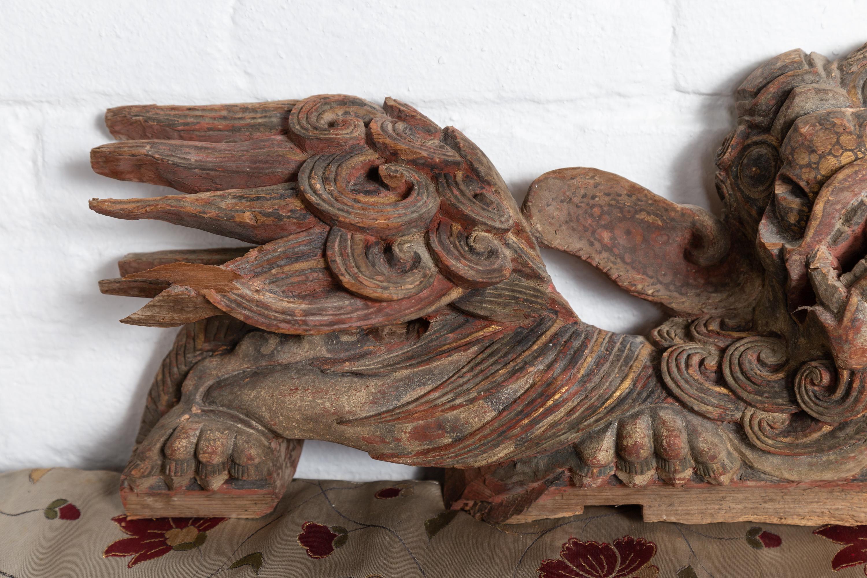 Pair of Chinese 19th Century Hand Carved and Painted Temple Guardian Lions For Sale 2