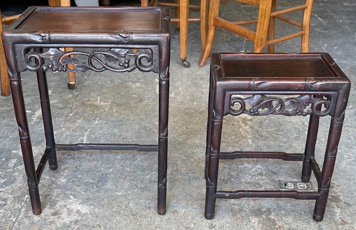 Pair of Chinese 19th Century Hand Carved Nesting Tables 1
