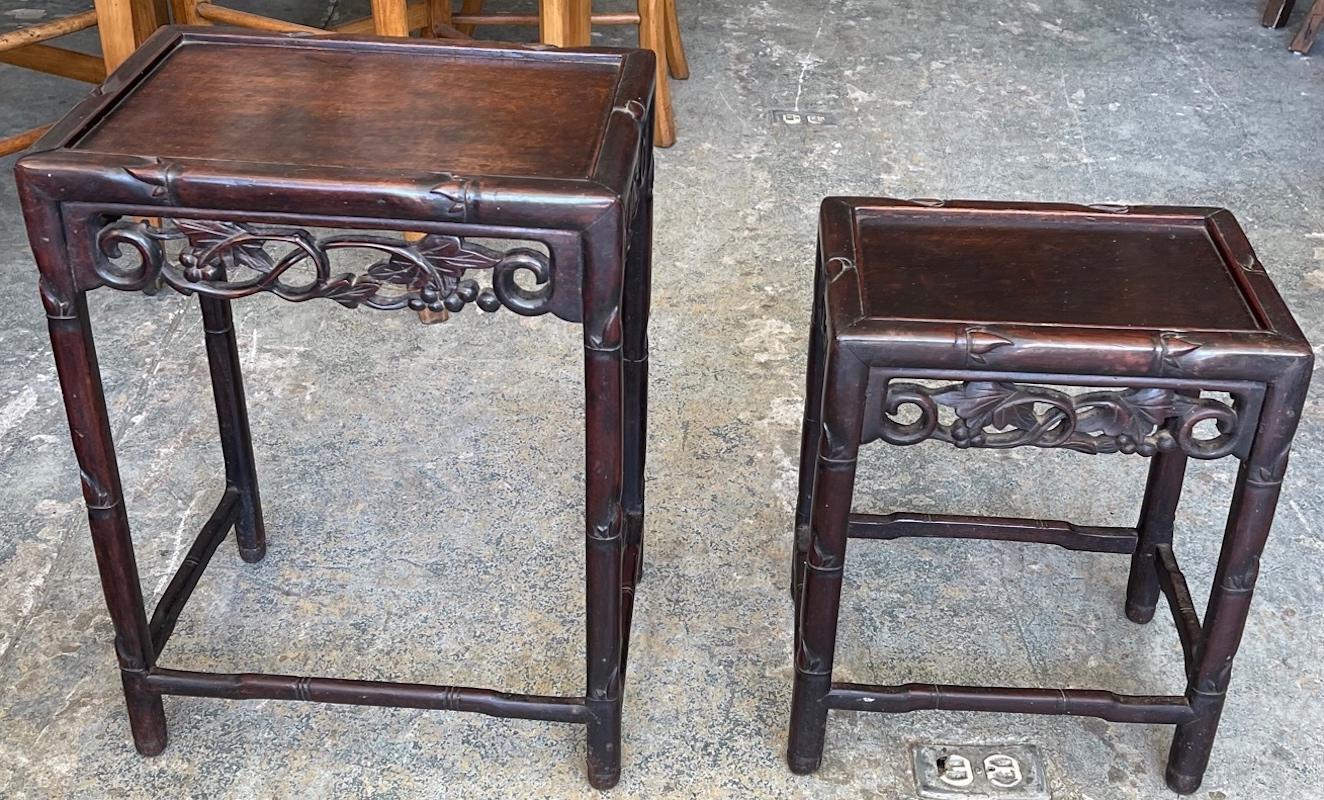 Pair of Chinese 19th Century Hand Carved Nesting Tables 2