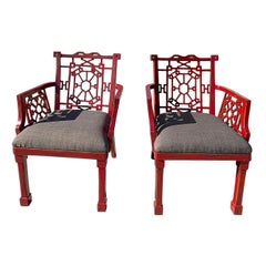Pair of Chinese 19th Century Painted Mahogany Armchairs