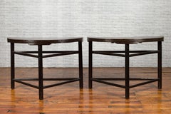 Pair of Chinese 19th Century Qing Dynasty Demilune Tables with Dark Patina