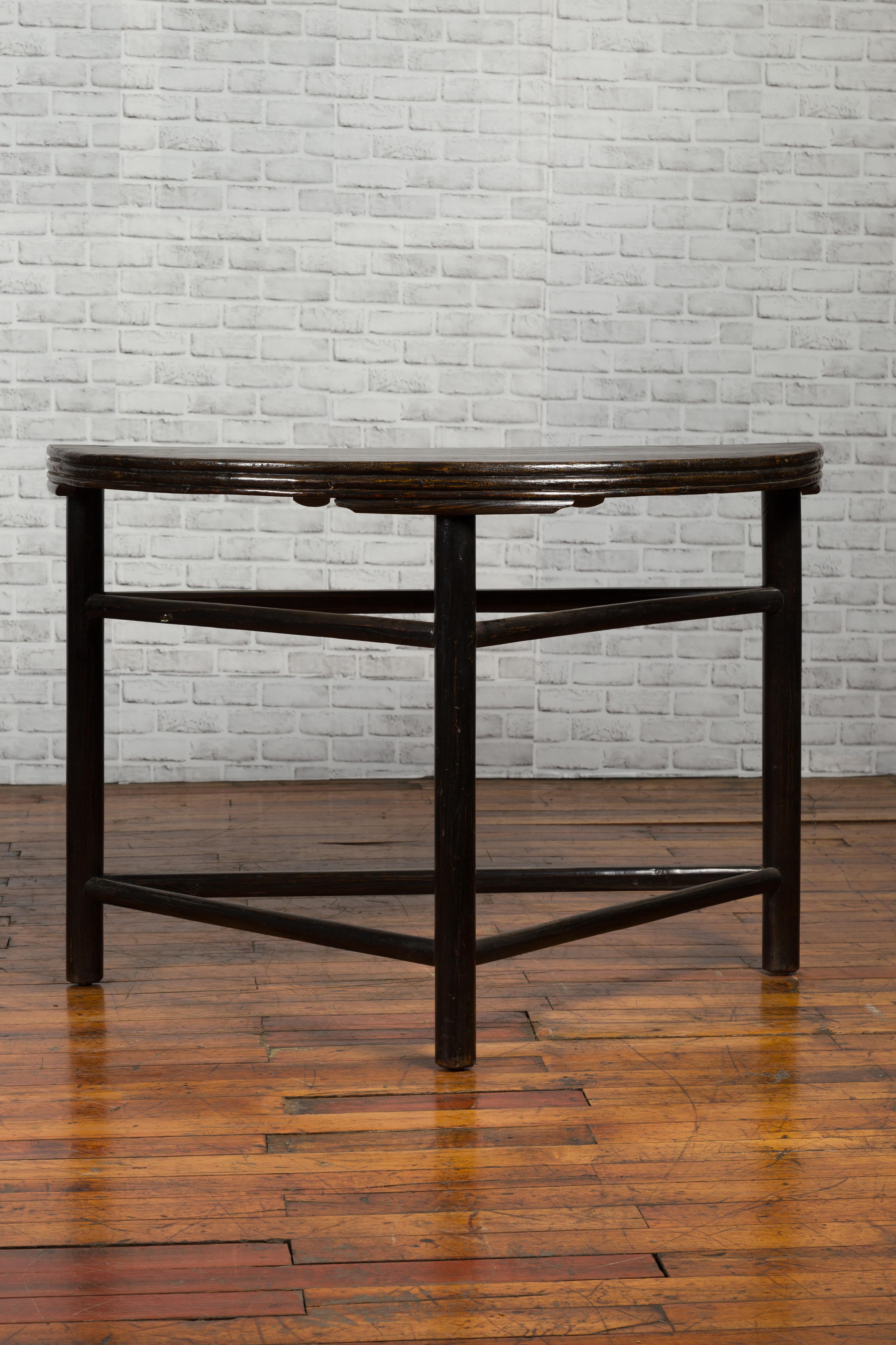 Wood Pair of Chinese 19th Century Qing Dynasty Demilune Tables with Dark Patina