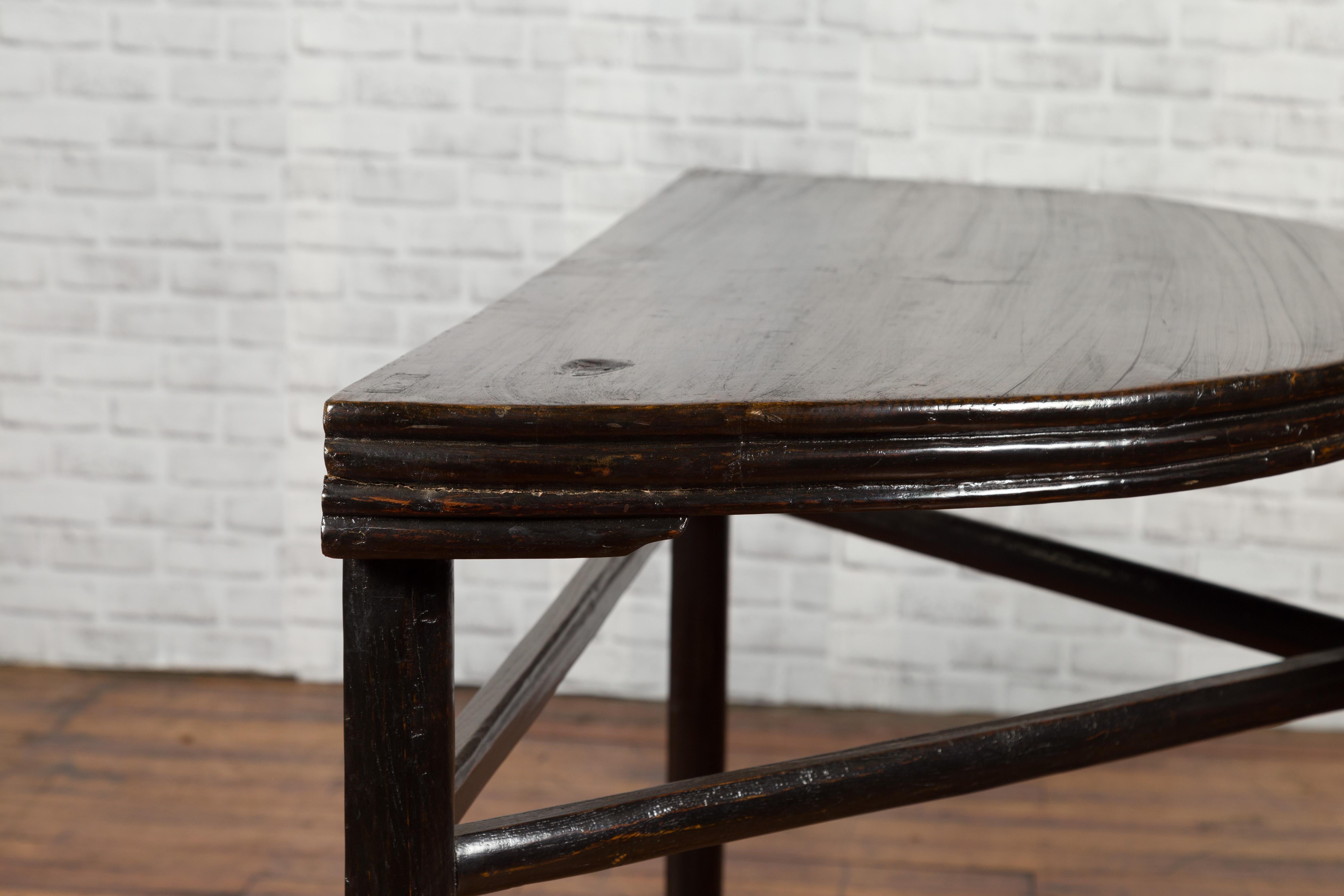 Pair of Chinese 19th Century Qing Dynasty Demilune Tables with Dark Patina 5