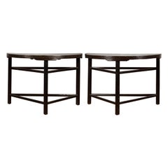 Pair of Chinese 19th Century Qing Dynasty Demilune Tables with Dark Patina