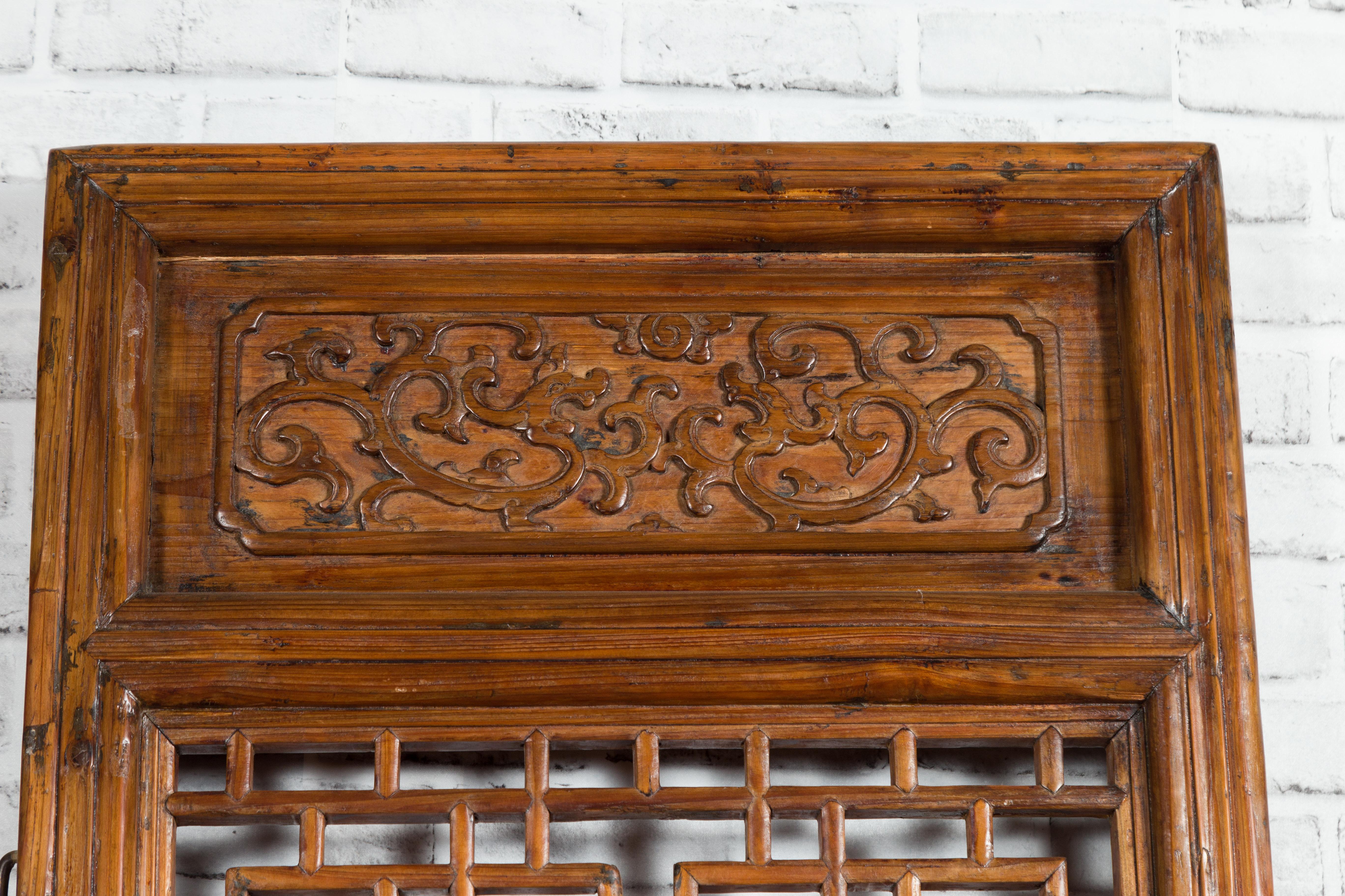 Pair of Chinese 19th Century Screens with Fretwork and Low-Relief Carved Panels 5