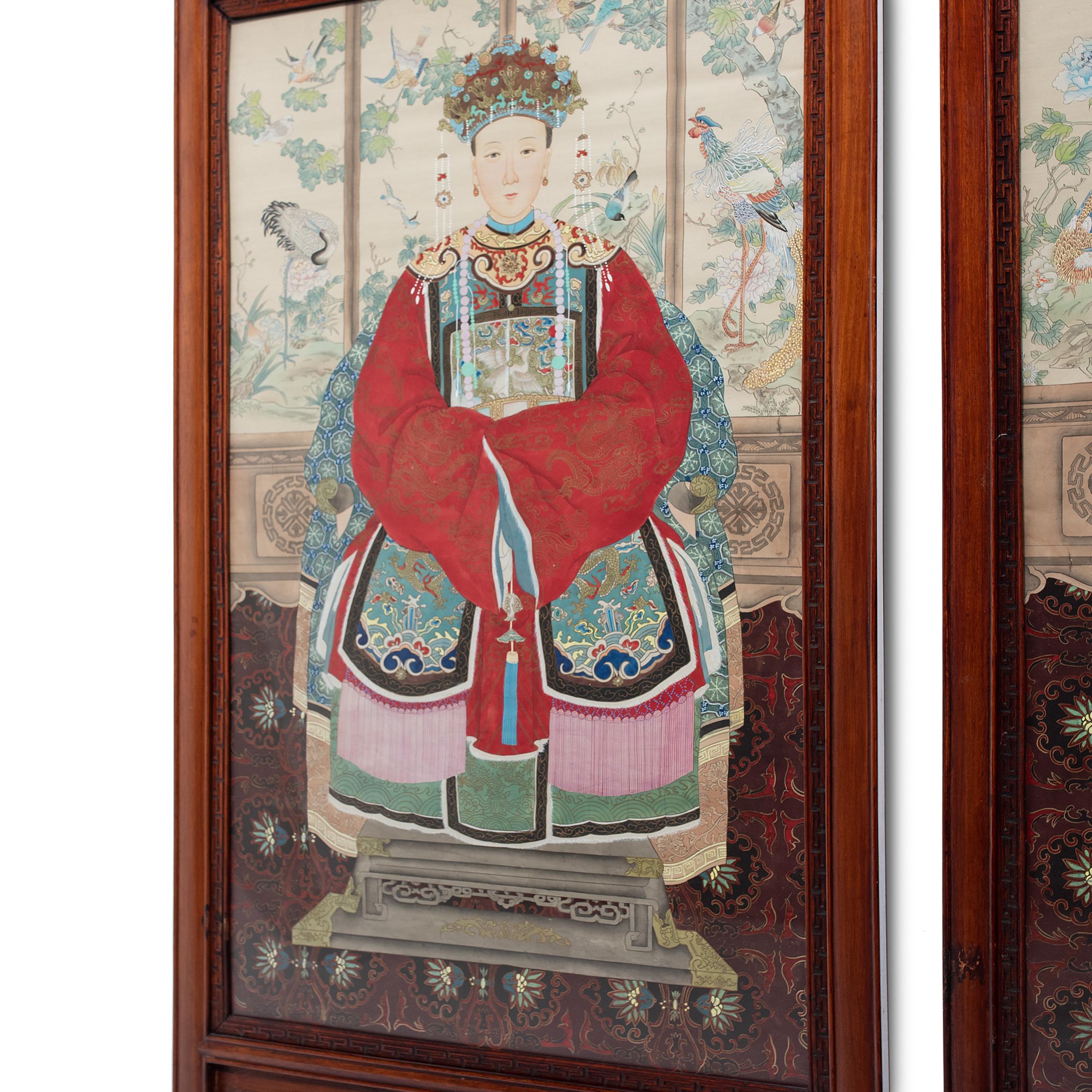 Glass Pair of Chinese Ancestor Portrait Panels