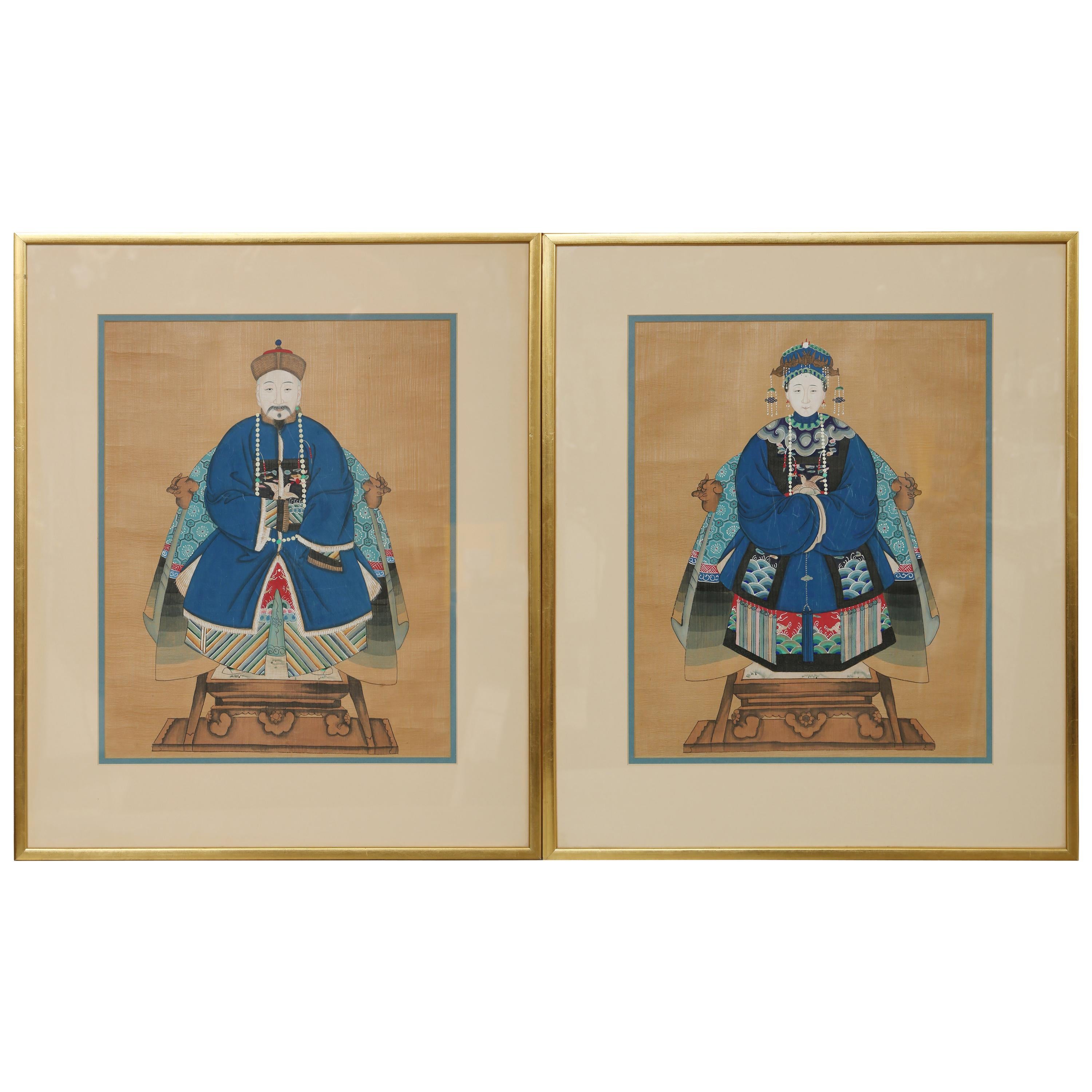 Pair of Chinese Ancestral Portraits