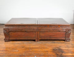 Pair of Chinese Antique Chests with Carved Legs Made into a Long Coffee Table