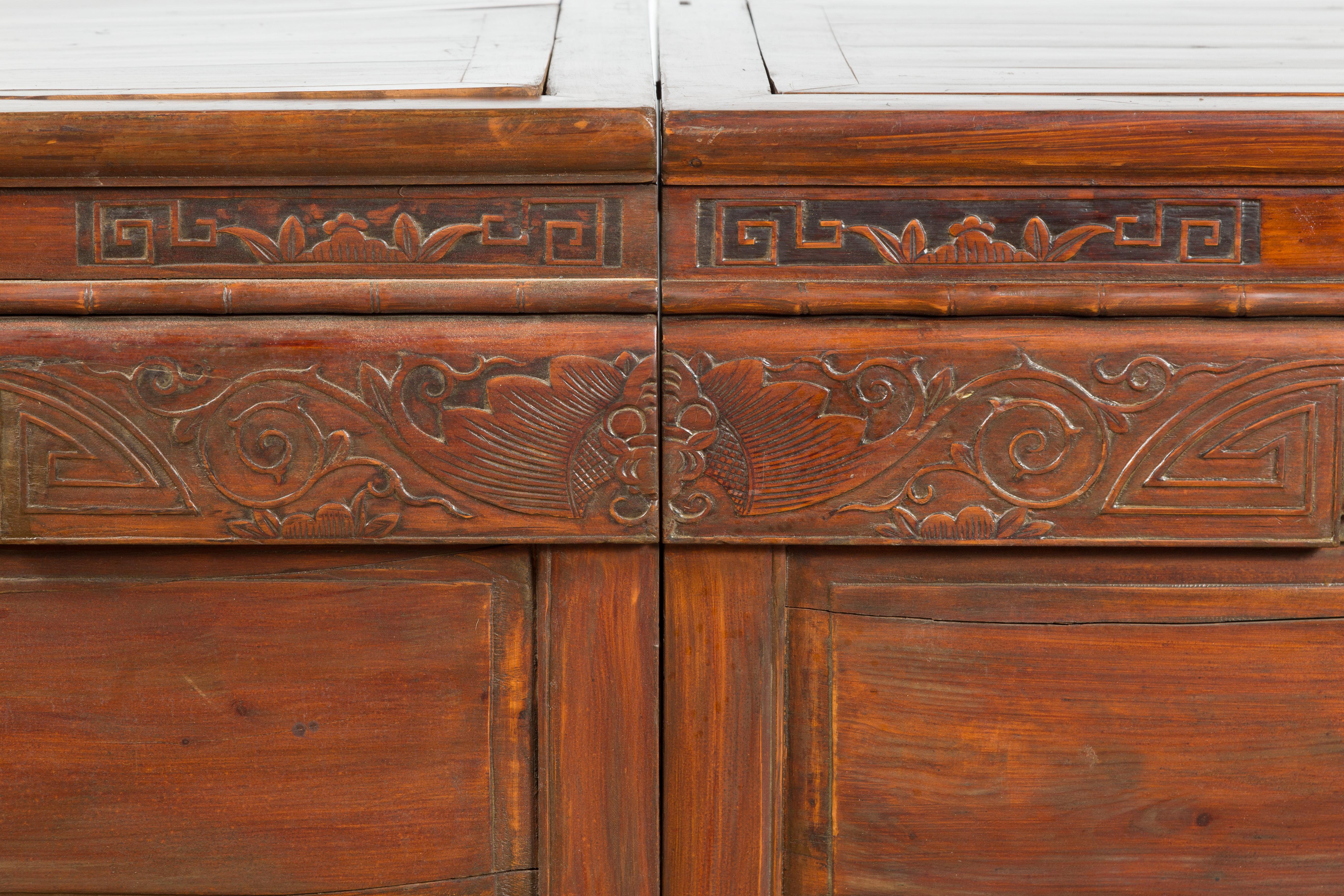 Pair of Chinese Antique Chests with Carved Legs Made into a Long Coffee Table For Sale 3