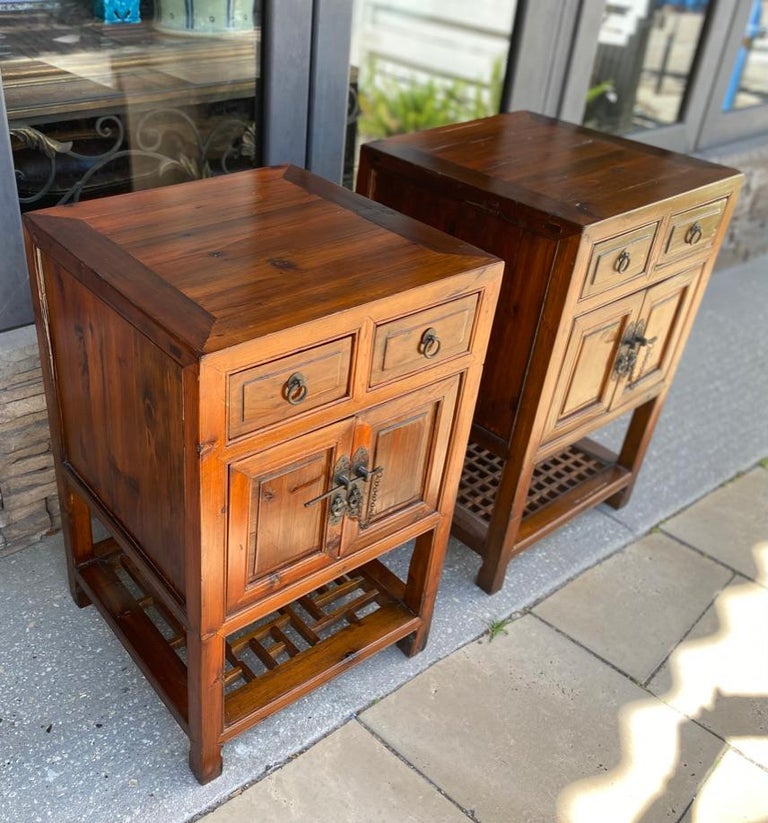 Pair of Chinese Antique Hardwood Bedside Tables at 1stDibs