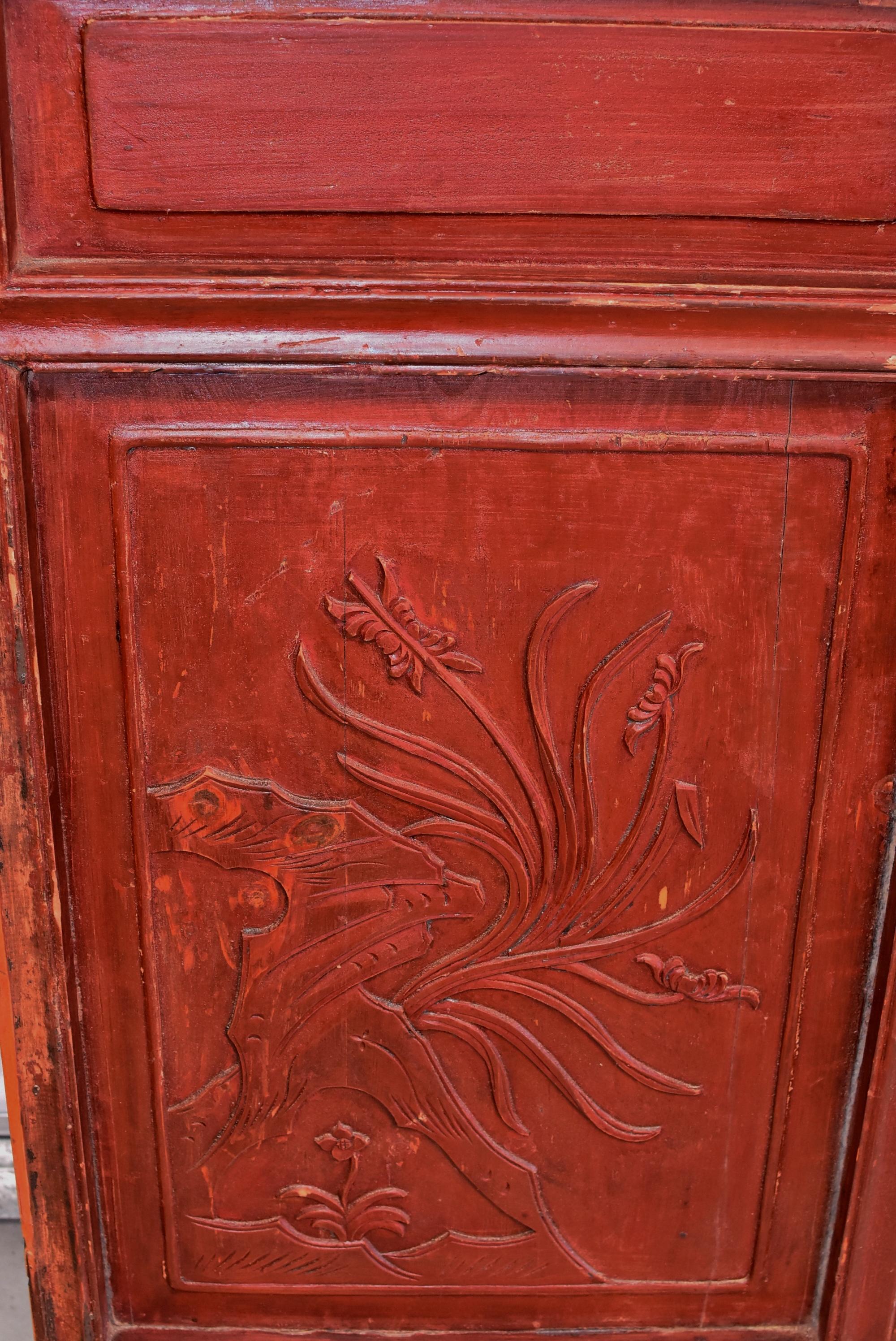 Wood Pair of Chinese Antique Screens, Doors, Orchids and Pomegranates For Sale