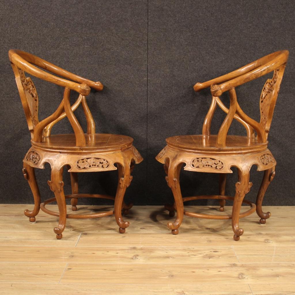 Pair of Chinese Armchairs in Exotic Wood, 20th Century For Sale 7
