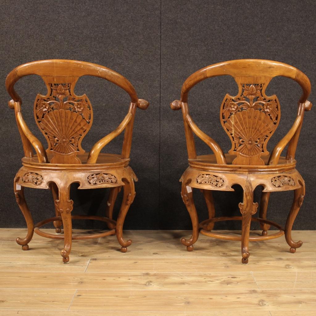 Pair of Chinese Armchairs in Exotic Wood, 20th Century In Good Condition For Sale In London, GB