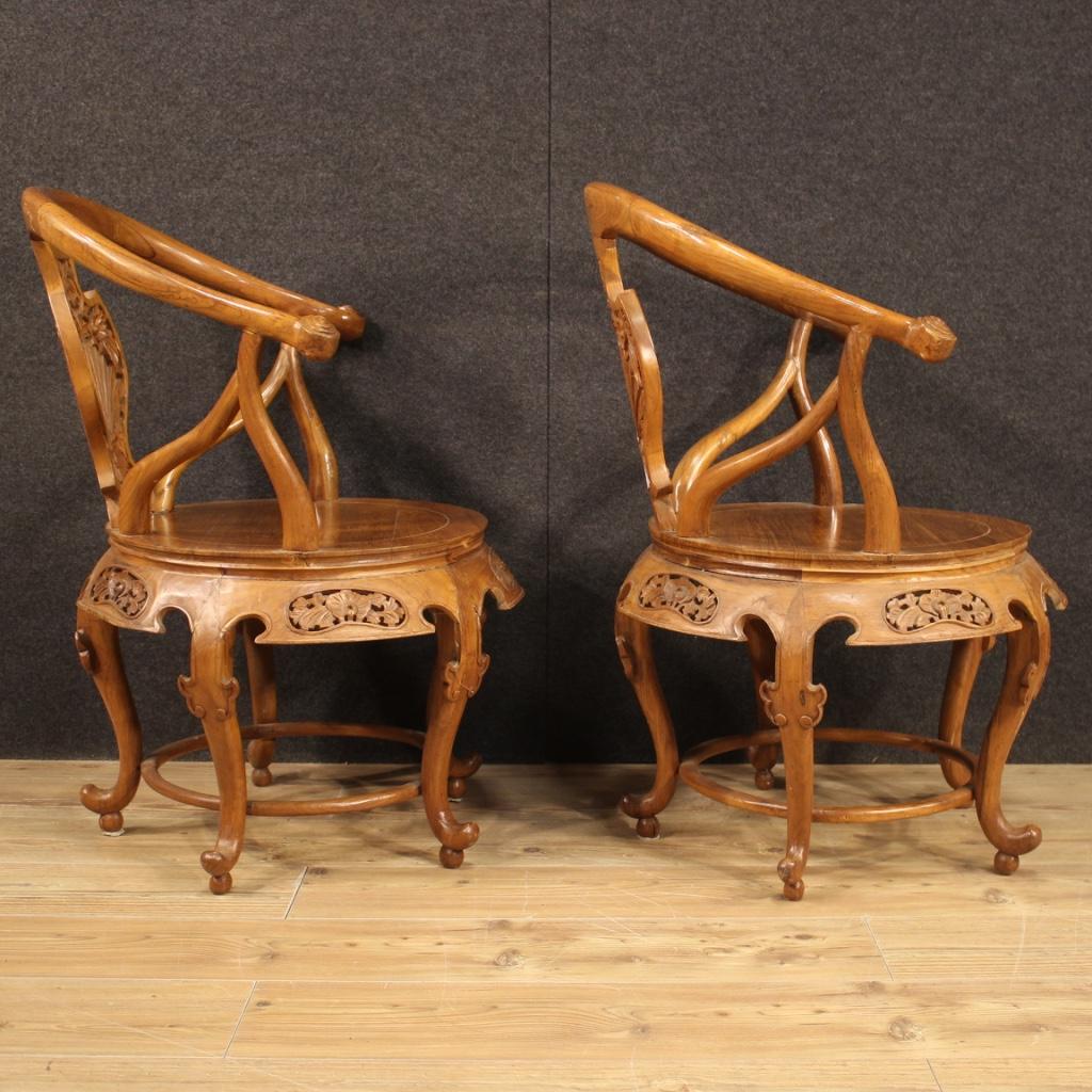 Pair of Chinese Armchairs in Exotic Wood, 20th Century For Sale 2