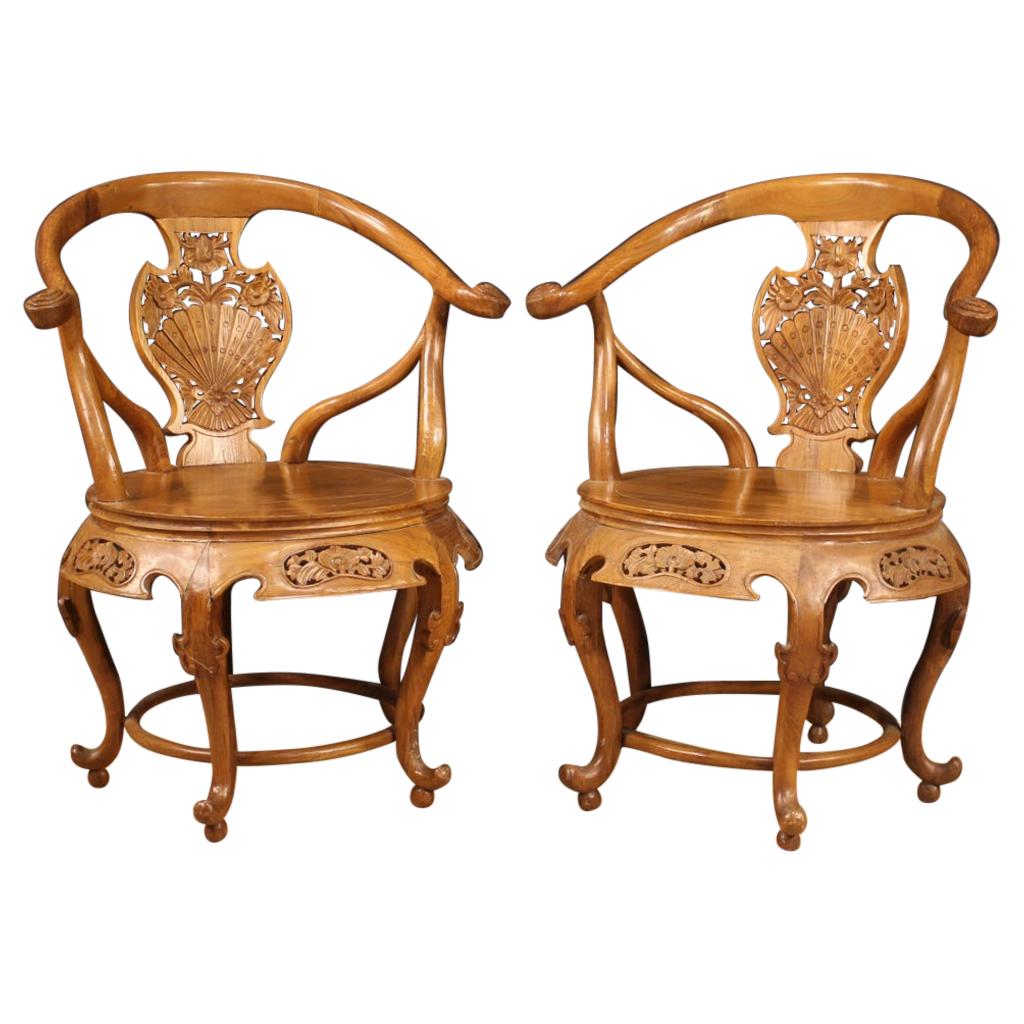 Pair of Chinese Armchairs in Exotic Wood, 20th Century For Sale