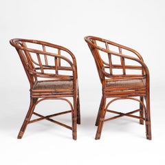 Pair of Chinese Art Deco Bamboo Armchairs, circa 1920