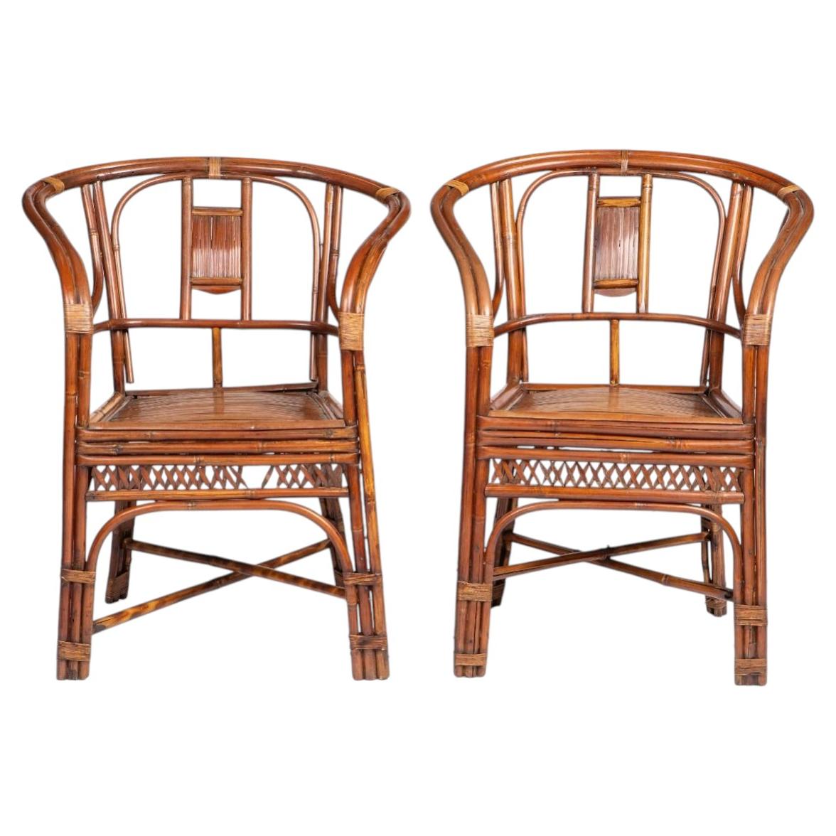 Pair of Chinese Art Deco Bamboo Armchairs, circa 1920