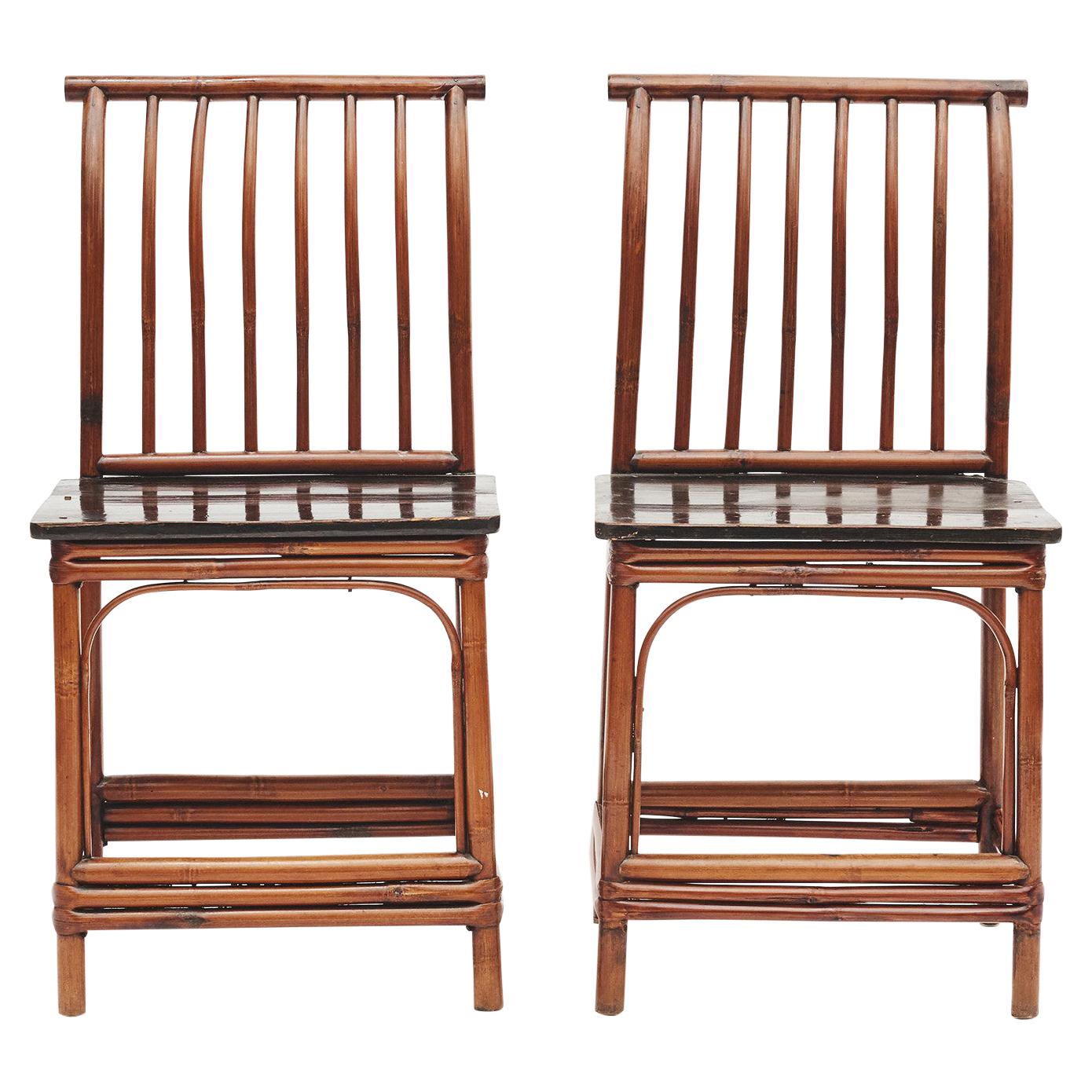 Pair of Chinese Art Deco Bamboo Chairs at 1stDibs