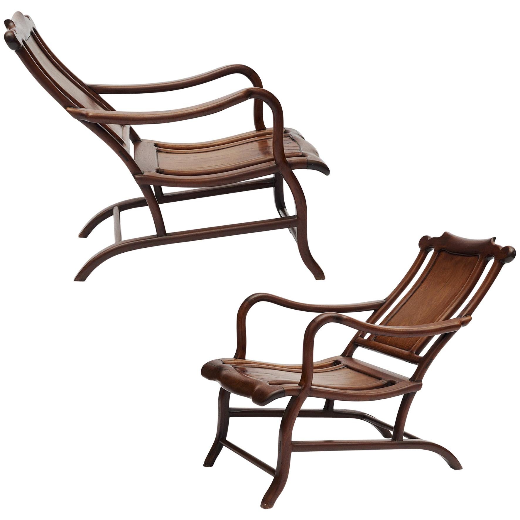 Pair of Chinese Art Deco Moon Gazing Chairs For Sale at 1stDibs