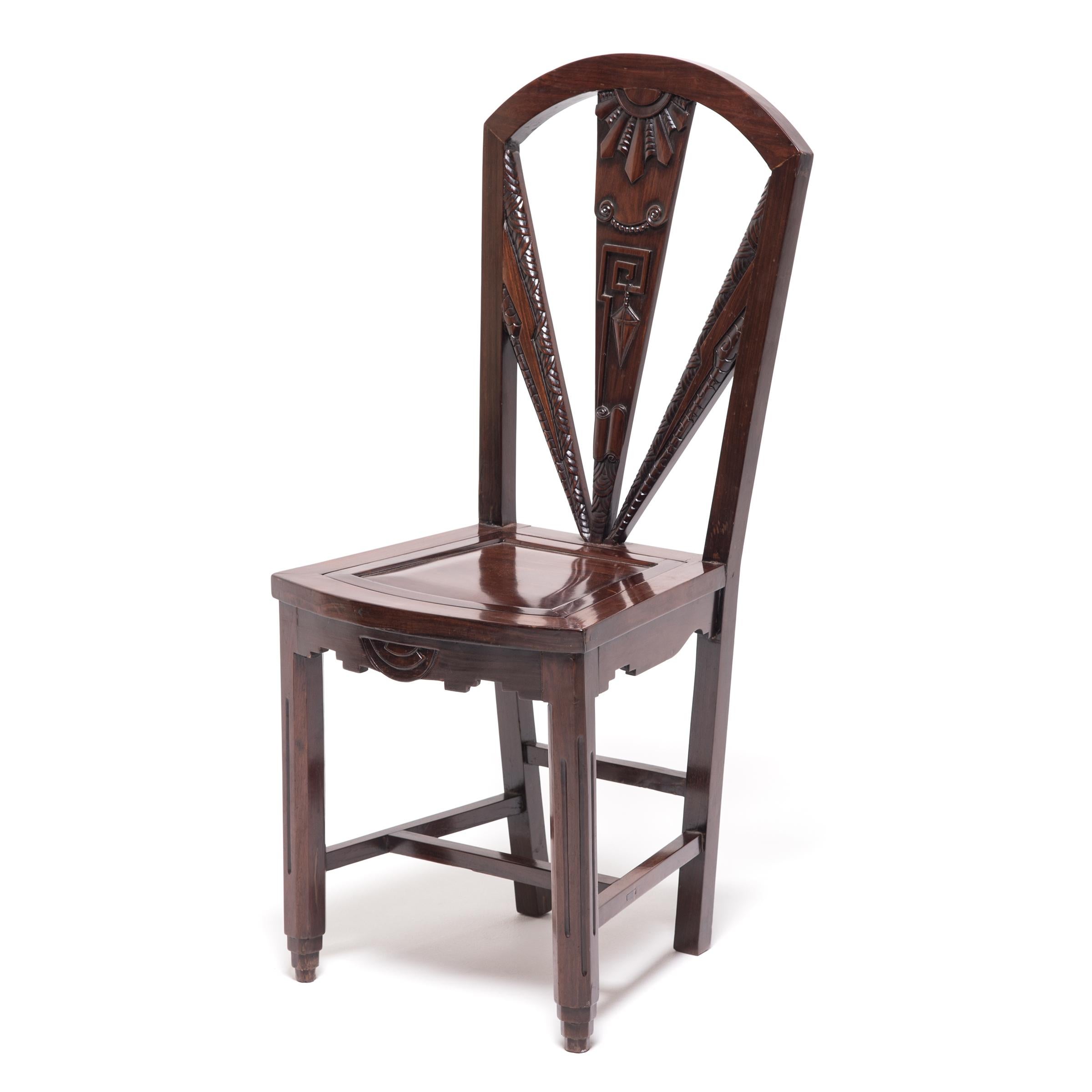 Chinois Paire de chaises d'appoint géométriques Art Déco chinoises, vers 1920 en vente