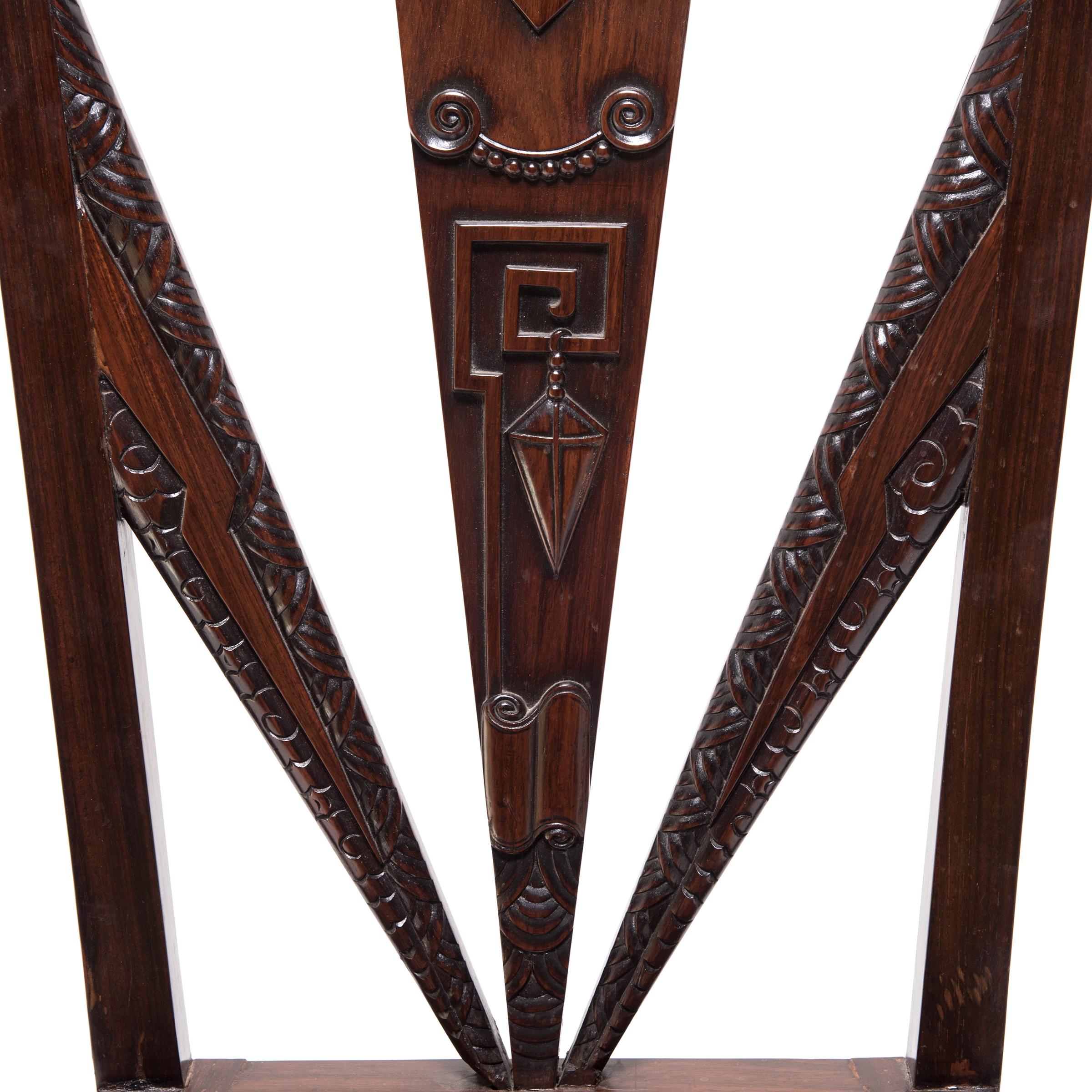 Paire de chaises d'appoint géométriques Art Déco chinoises, vers 1920 en vente 5