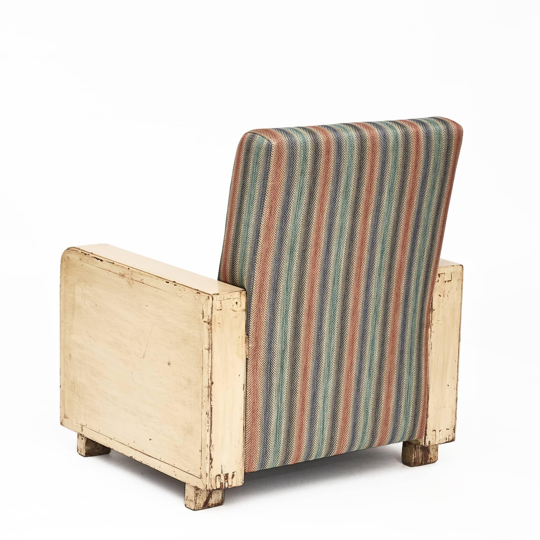 Paire de chaises longues Art Déco avec tissu rayé Bon état - En vente à Kastrup, DK