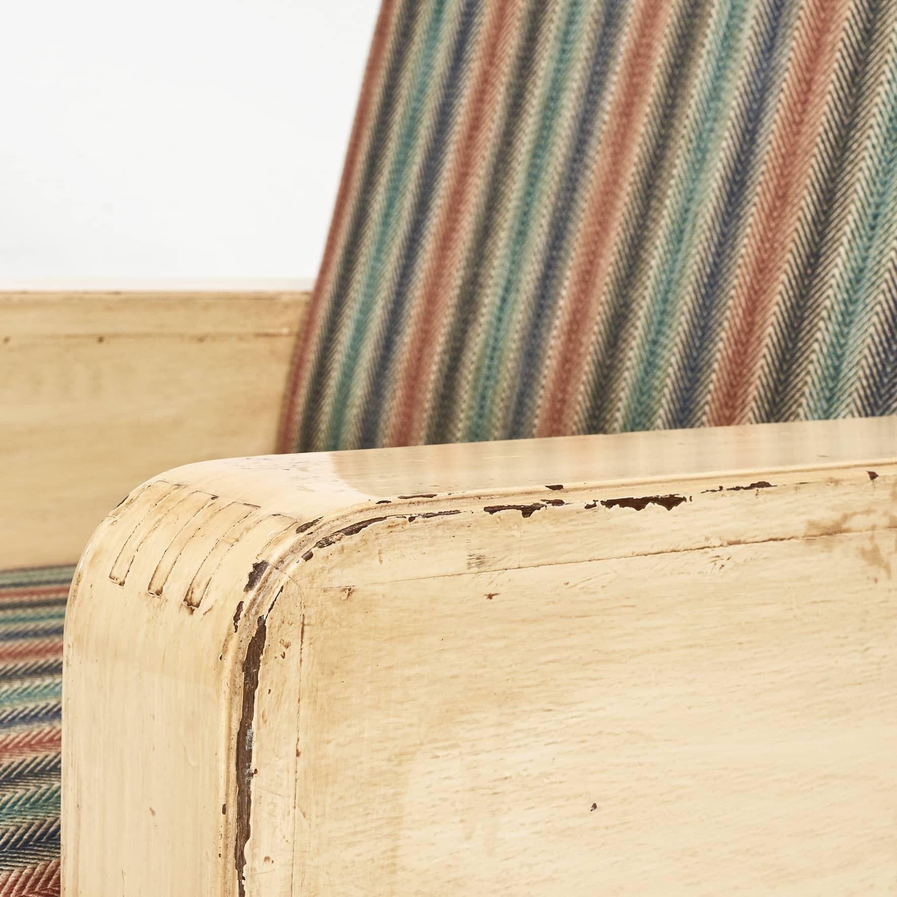 Tissu Paire de chaises longues Art Déco avec tissu rayé en vente