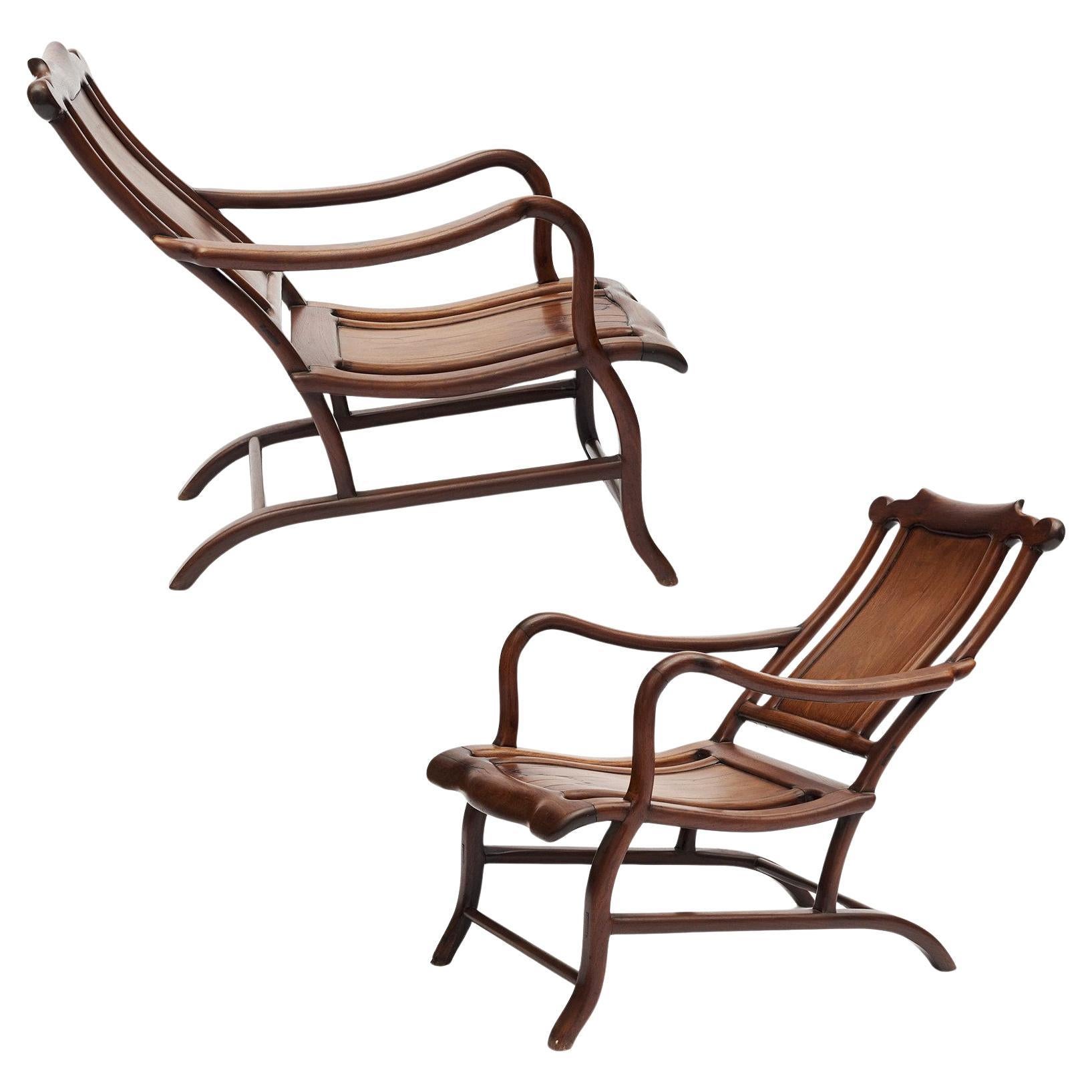 Pair of Chinese Art Deco Moon Reclining Chairs