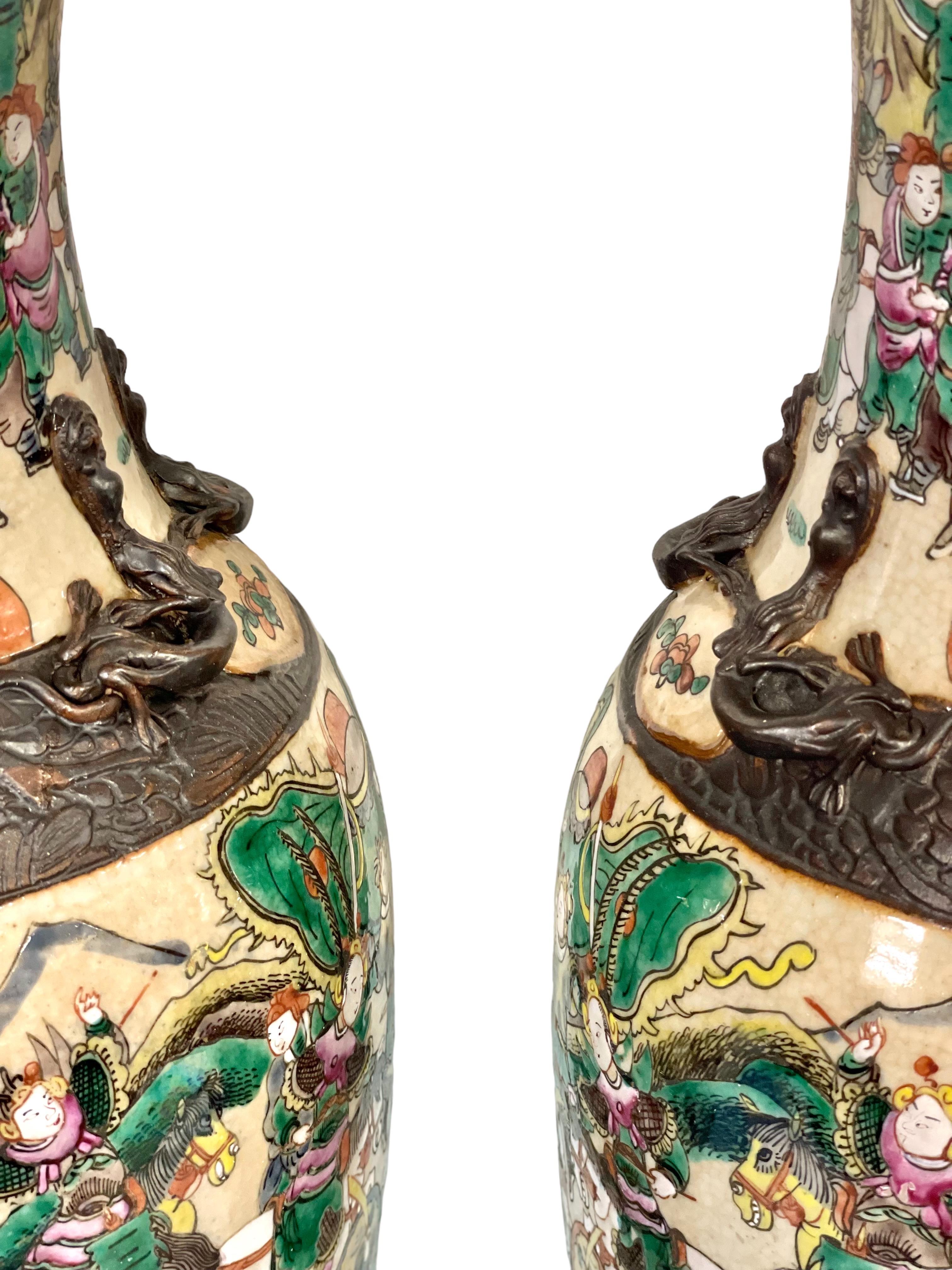 Pair of Chinese Baluster Warrior Vases in Nanjing Crackle Glaze For ...