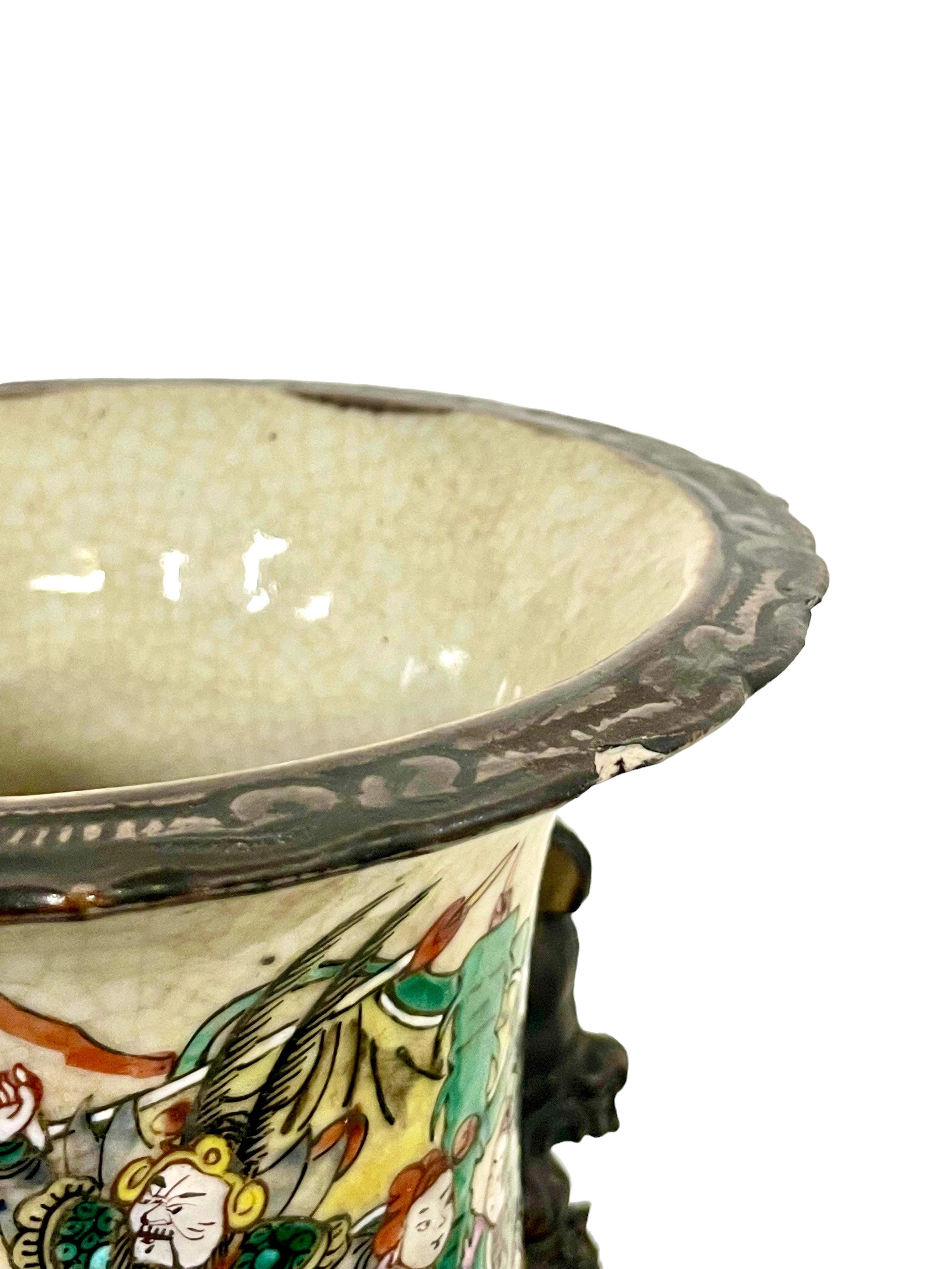 Pair of Chinese Baluster Warrior Vases in Nanjing Crackle Glaze For ...