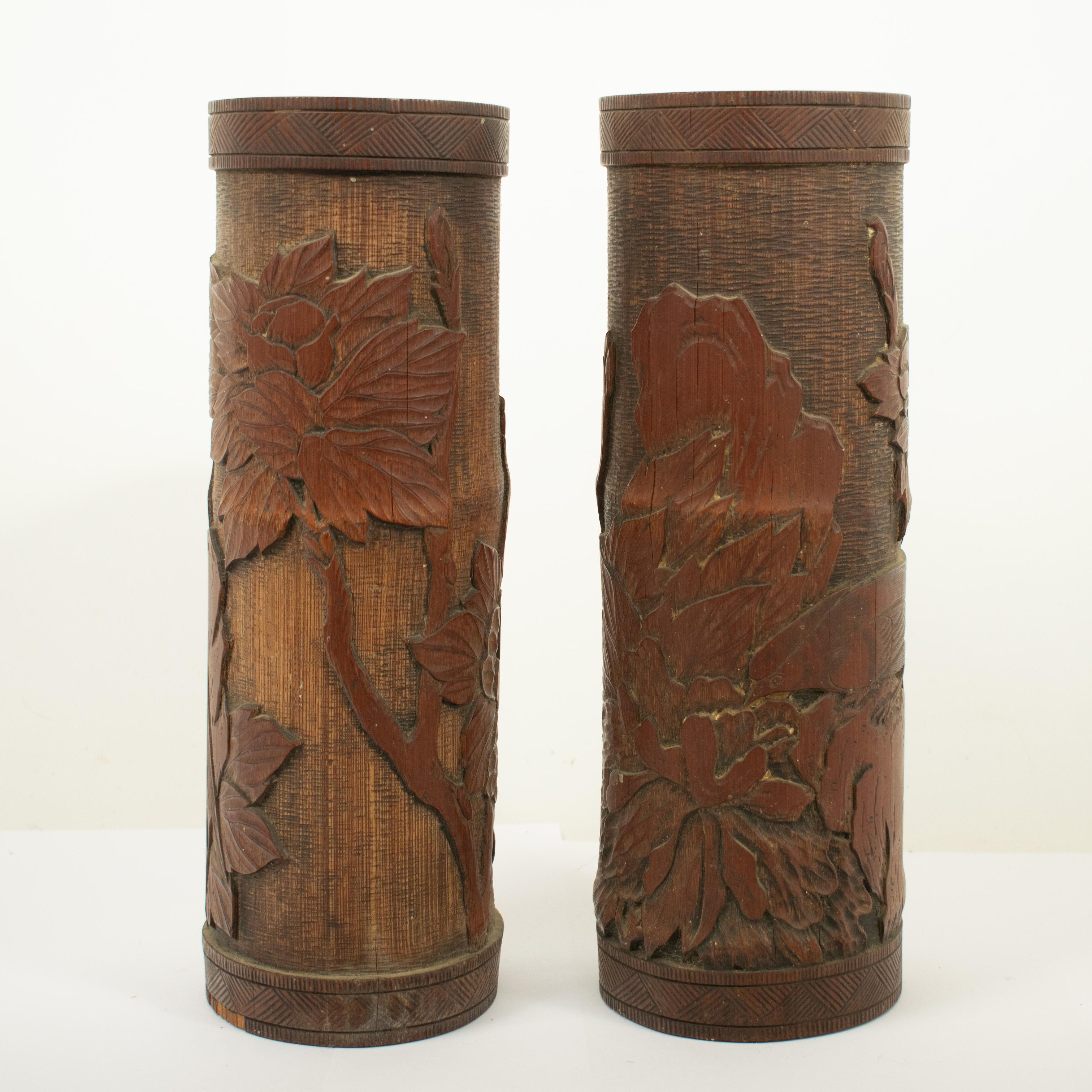 Chinese Pair of CHINESE BAMBOO BRUSH POTS For Sale