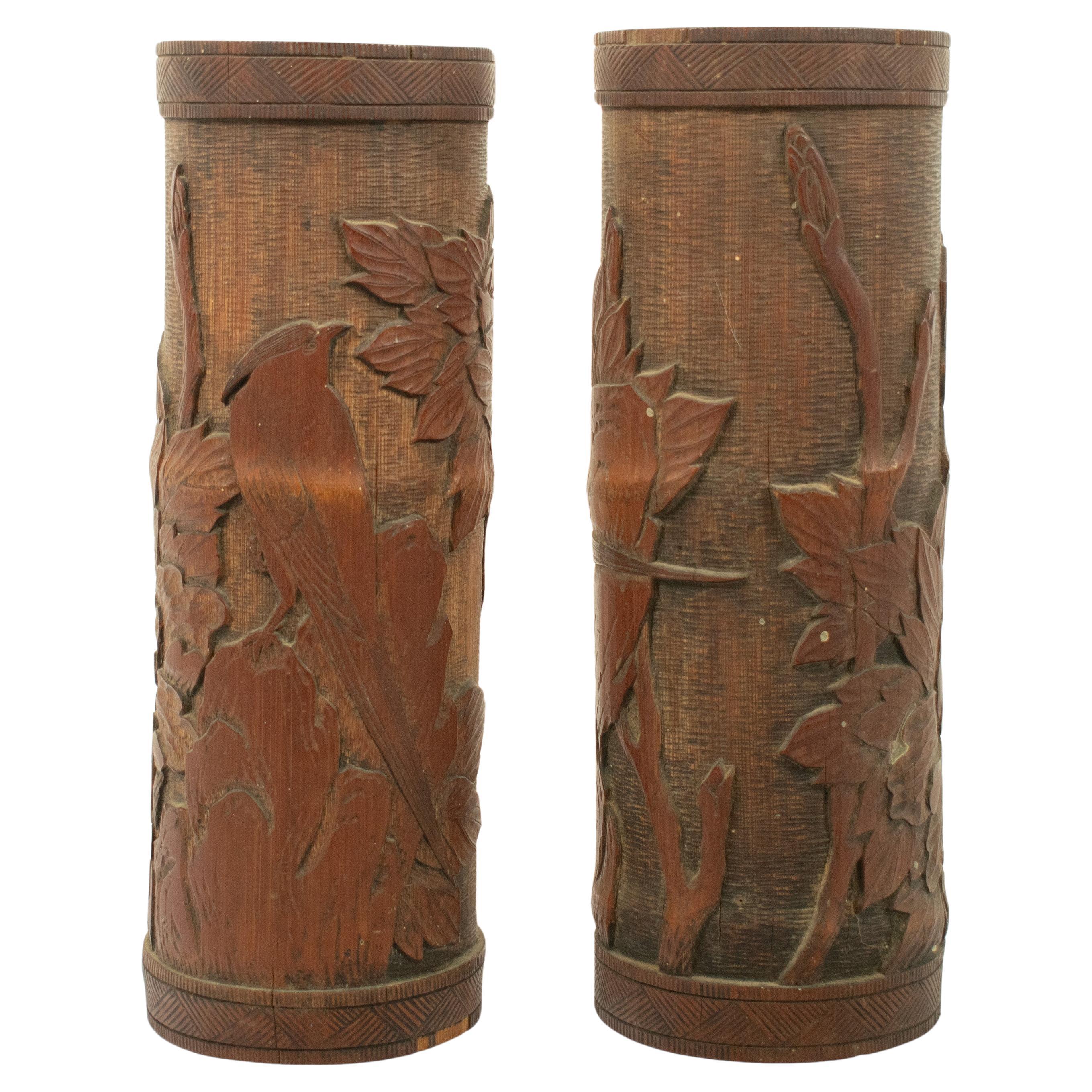 Pair of CHINESE BAMBOO BRUSH POTS For Sale