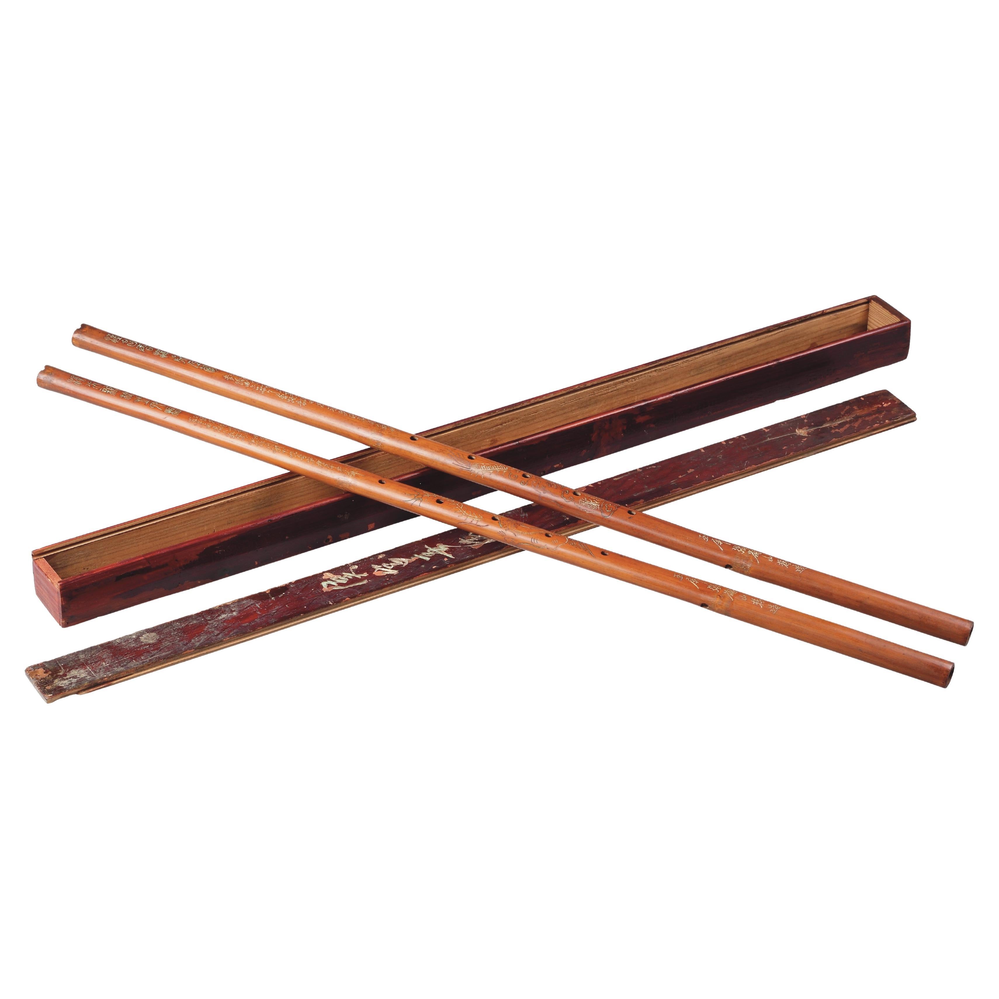 Paar vertikale Flöten aus chinesischem Bambus 'Xiao' im Angebot