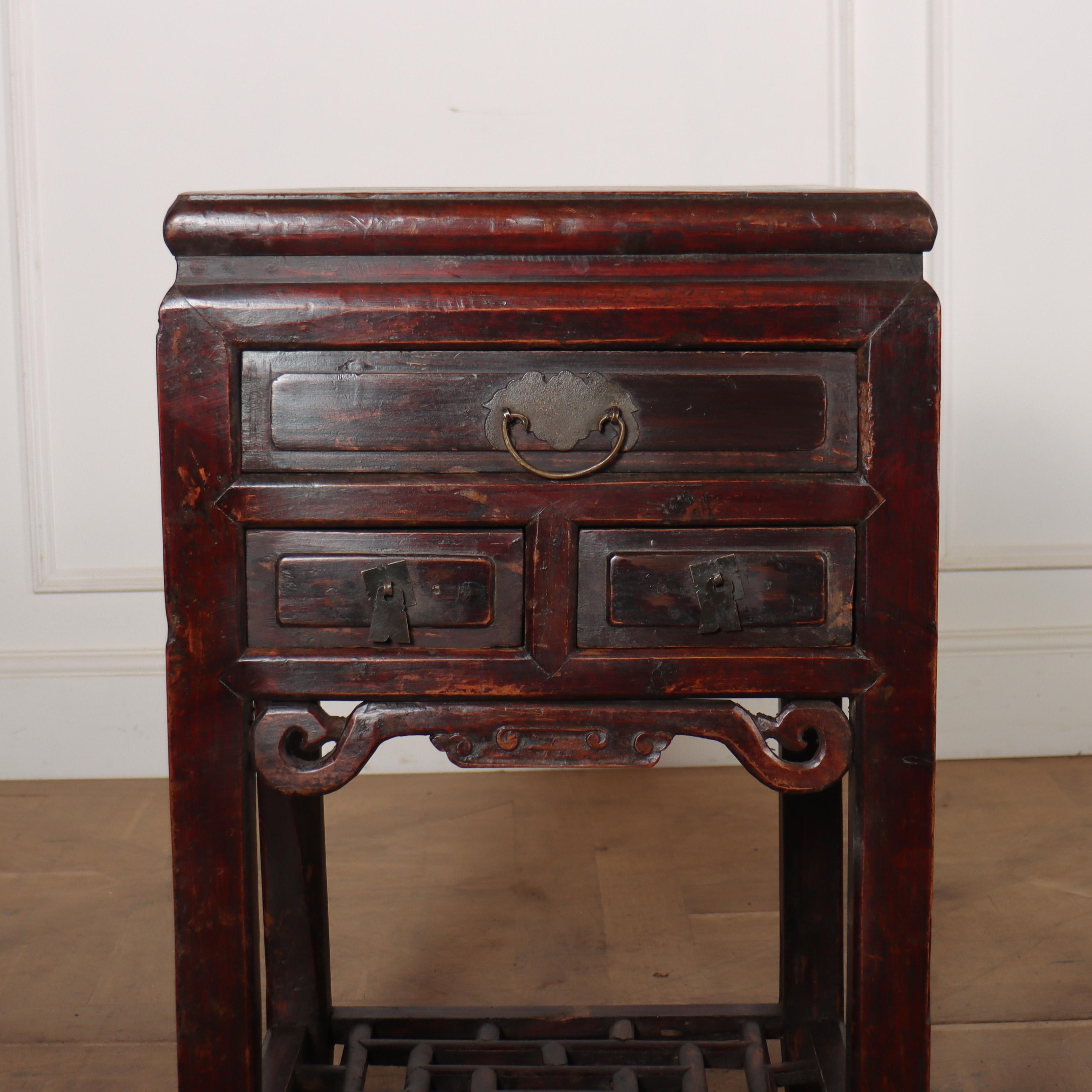 Near pair of 19th C Chinese bedside tables. 1890.

Reference: 8296

Dimensions
17.5 inches (44 cms) Wide
17.5 inches (44 cms) Deep
31 inches (79 cms) High