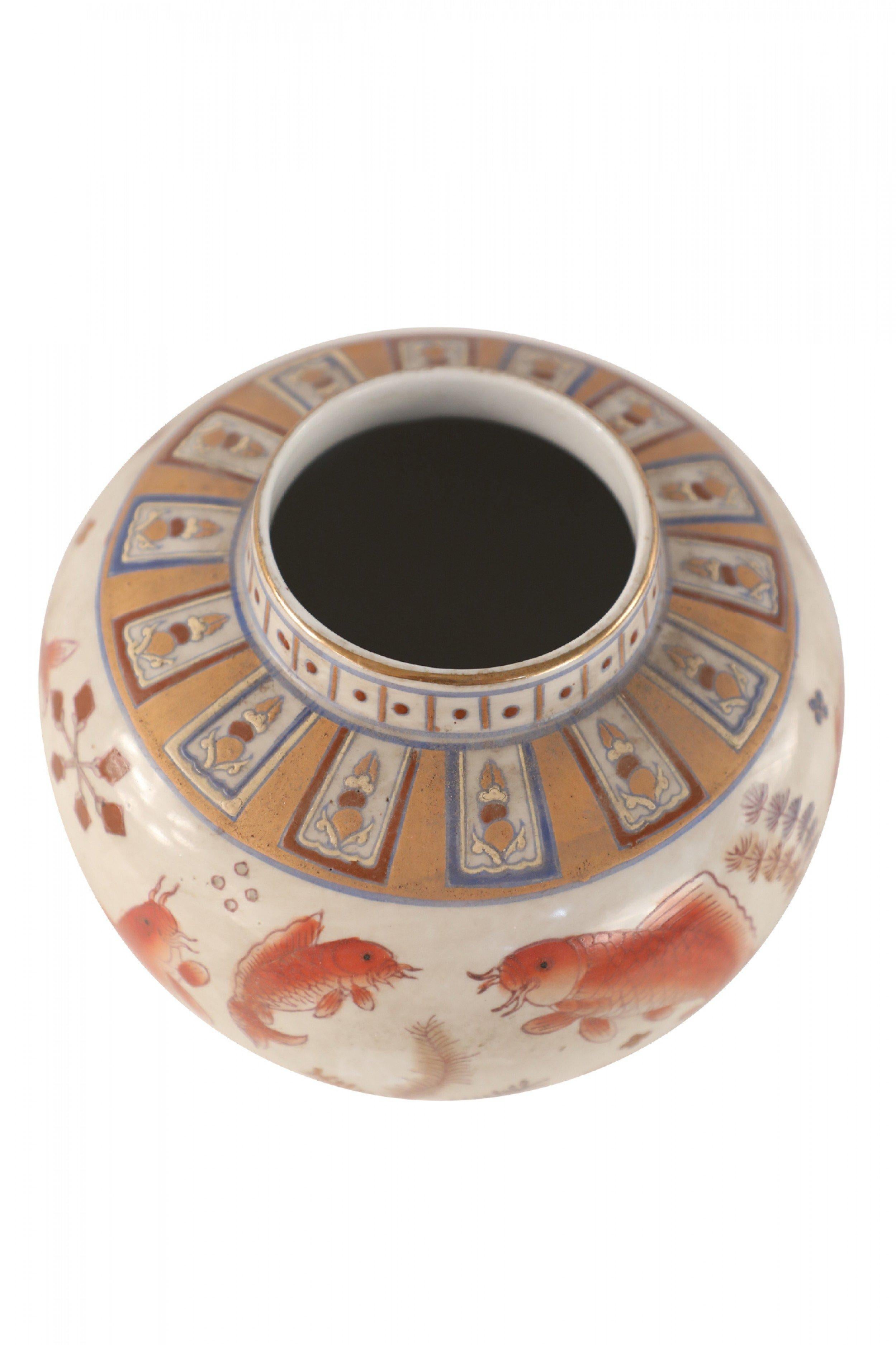 Pair of Chinese Beige and Orange Koi Design Porcelain Vases 3