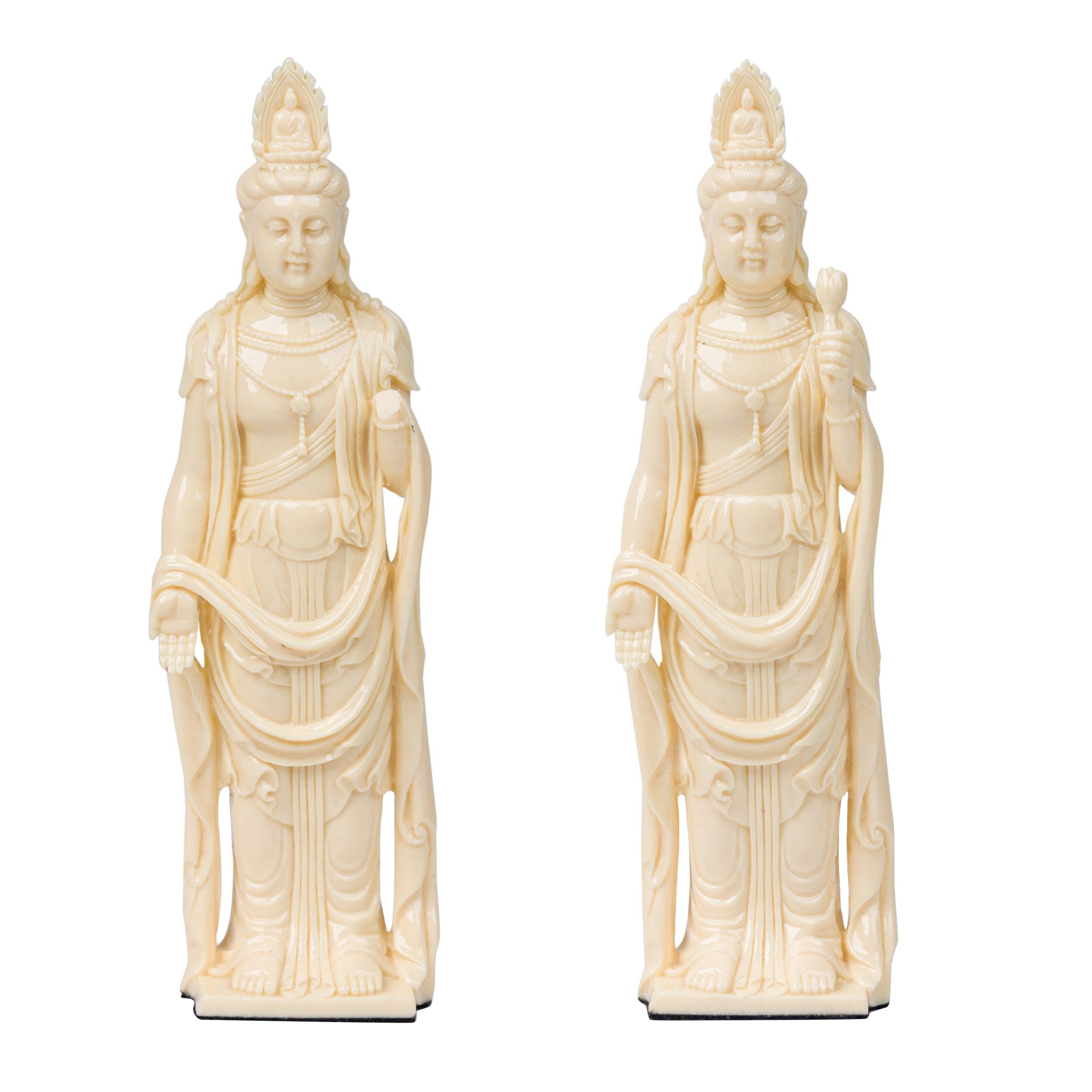 Pair of Chinese Beige Kwanyin Figurines