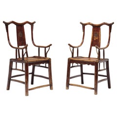 Pair of Chinese Bentwood Chrysanthemum Armchairs, c. 1850